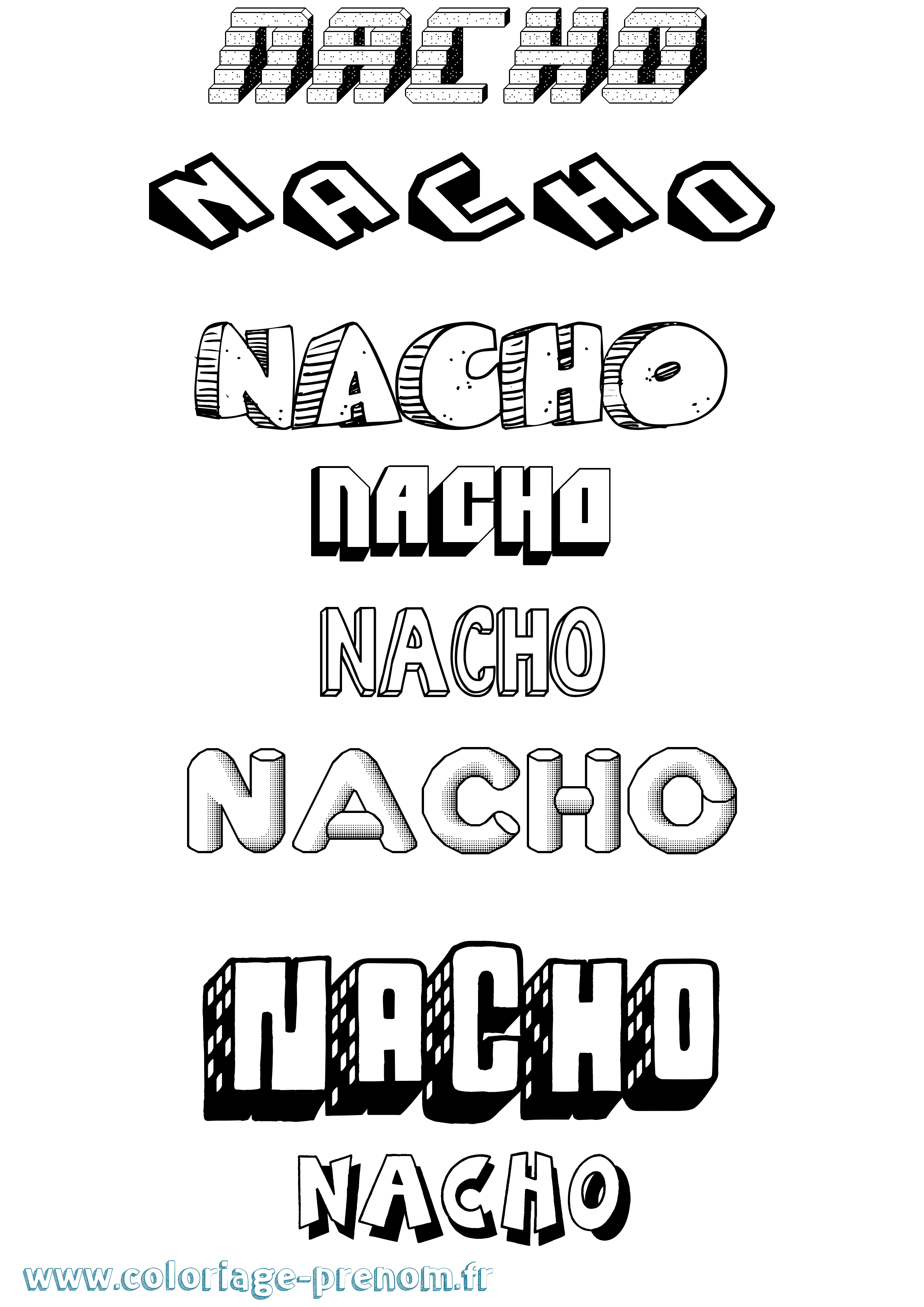 Coloriage prénom Nacho Effet 3D