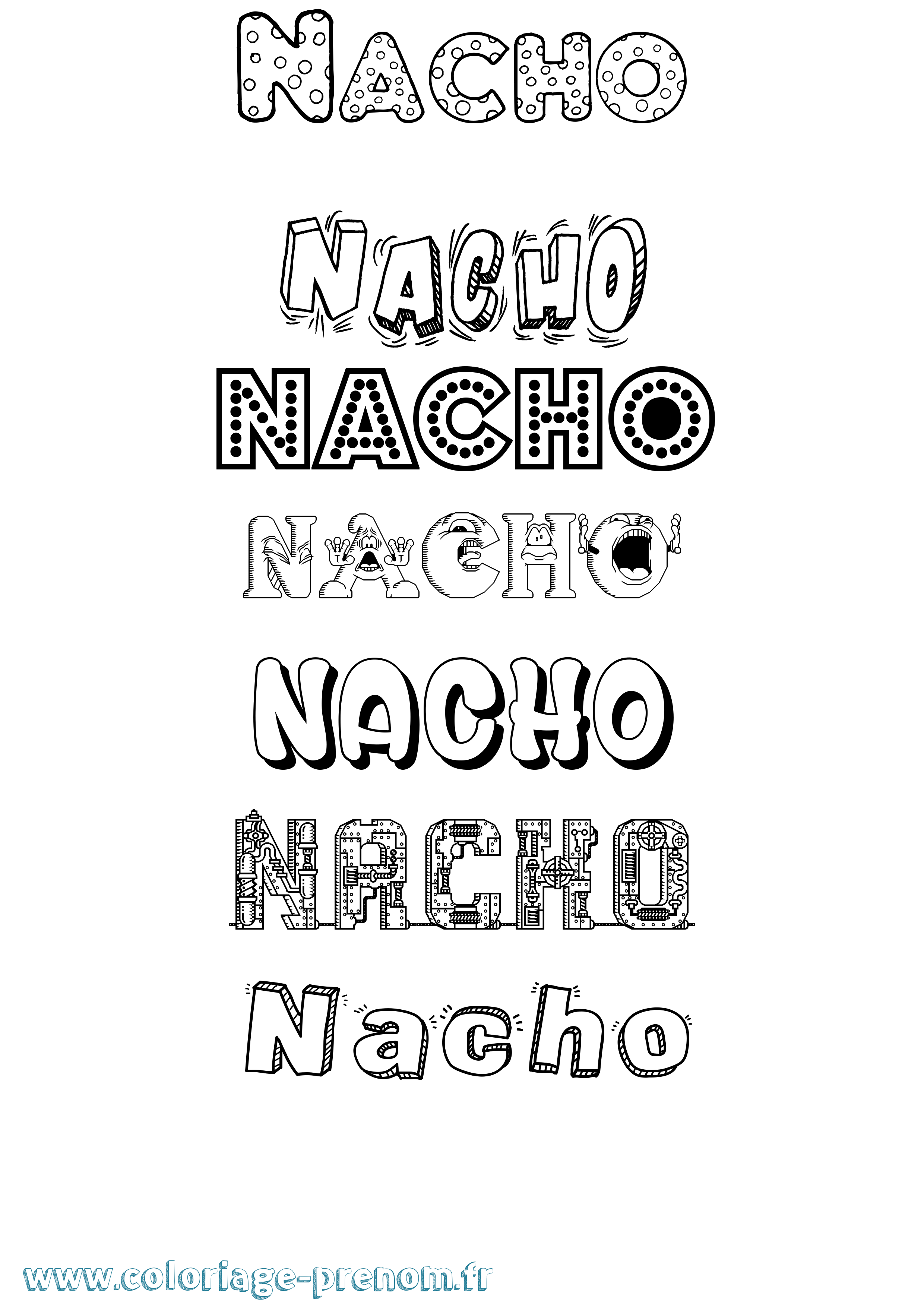 Coloriage prénom Nacho Fun