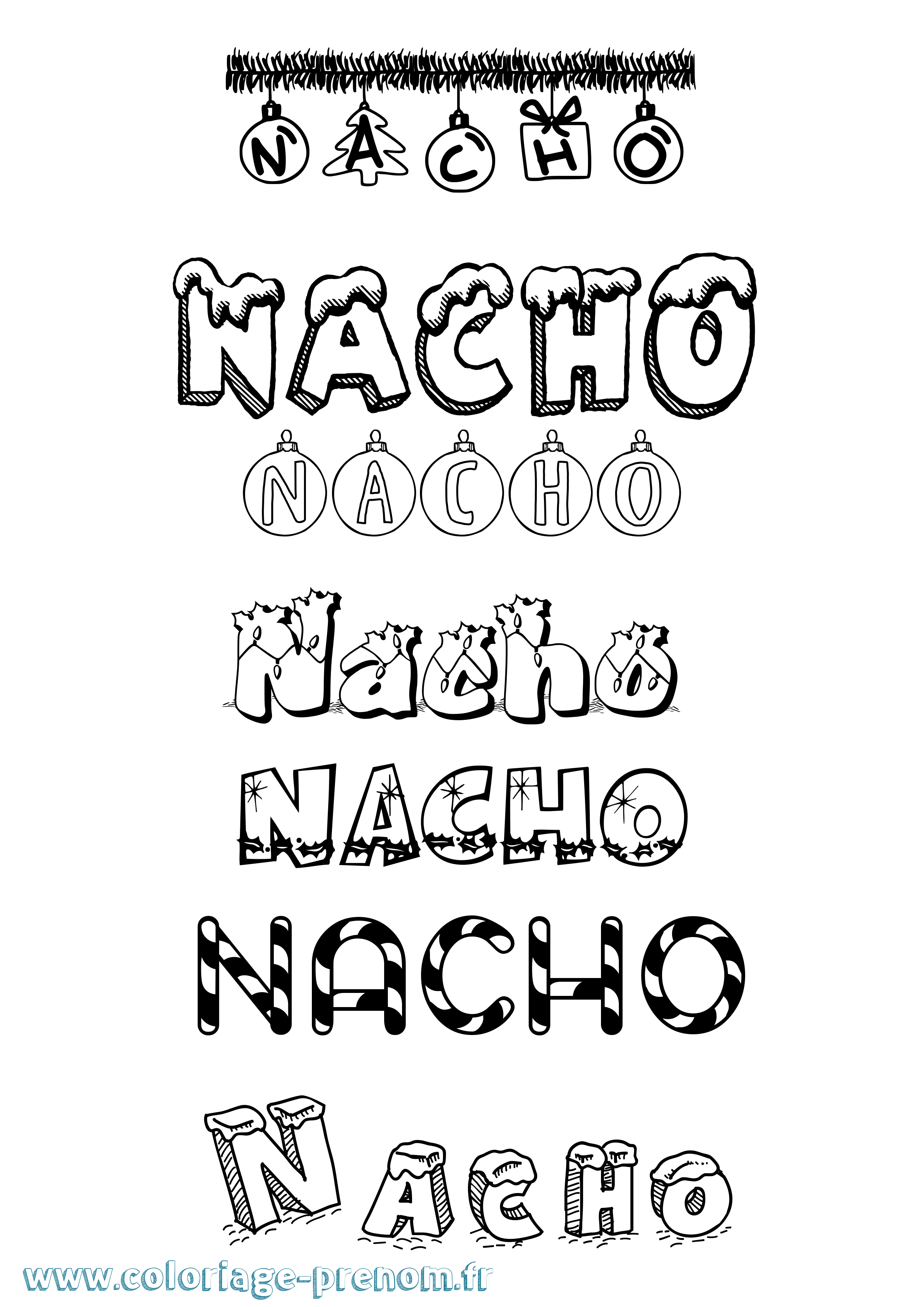 Coloriage prénom Nacho Noël