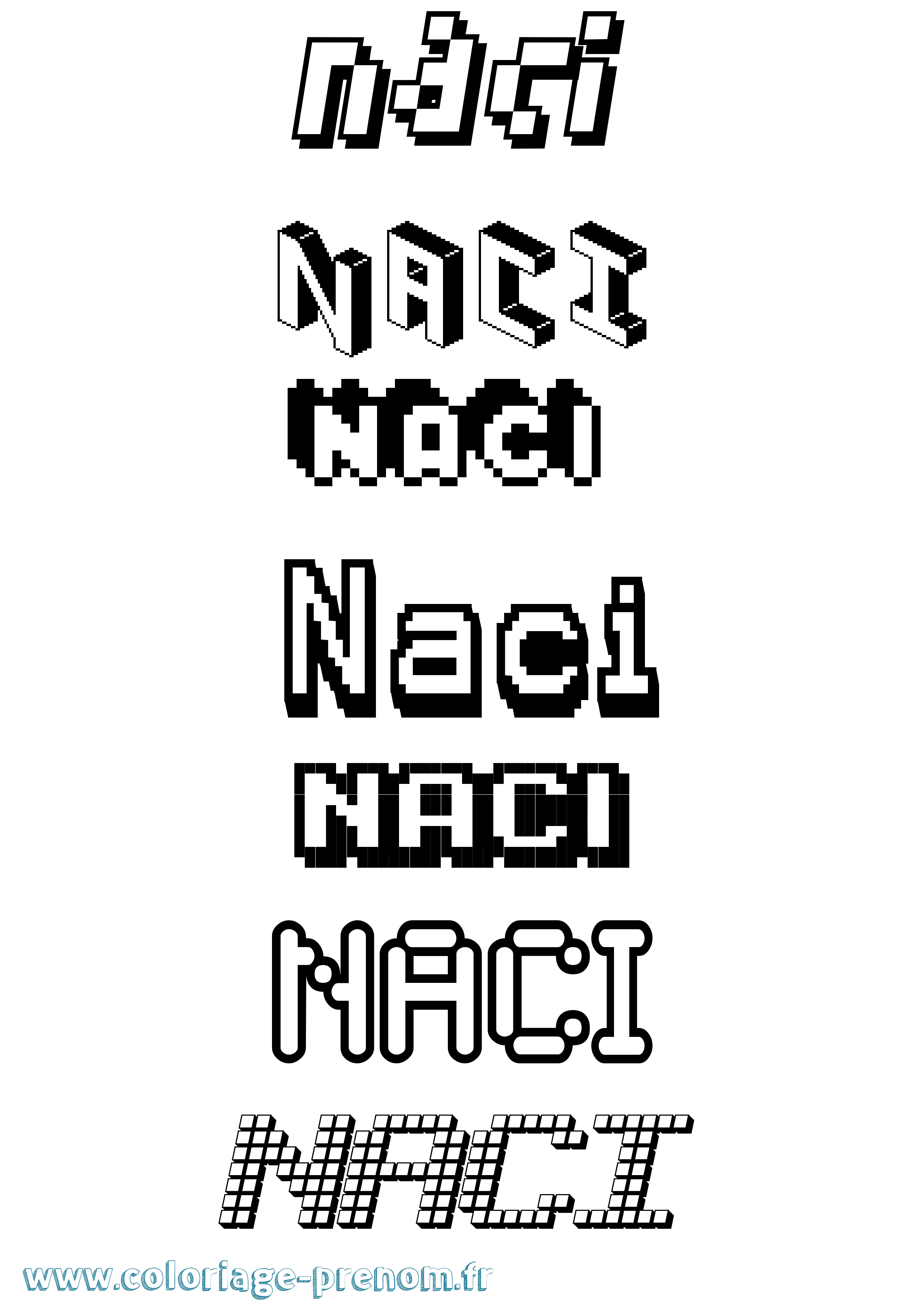 Coloriage prénom Naci Pixel