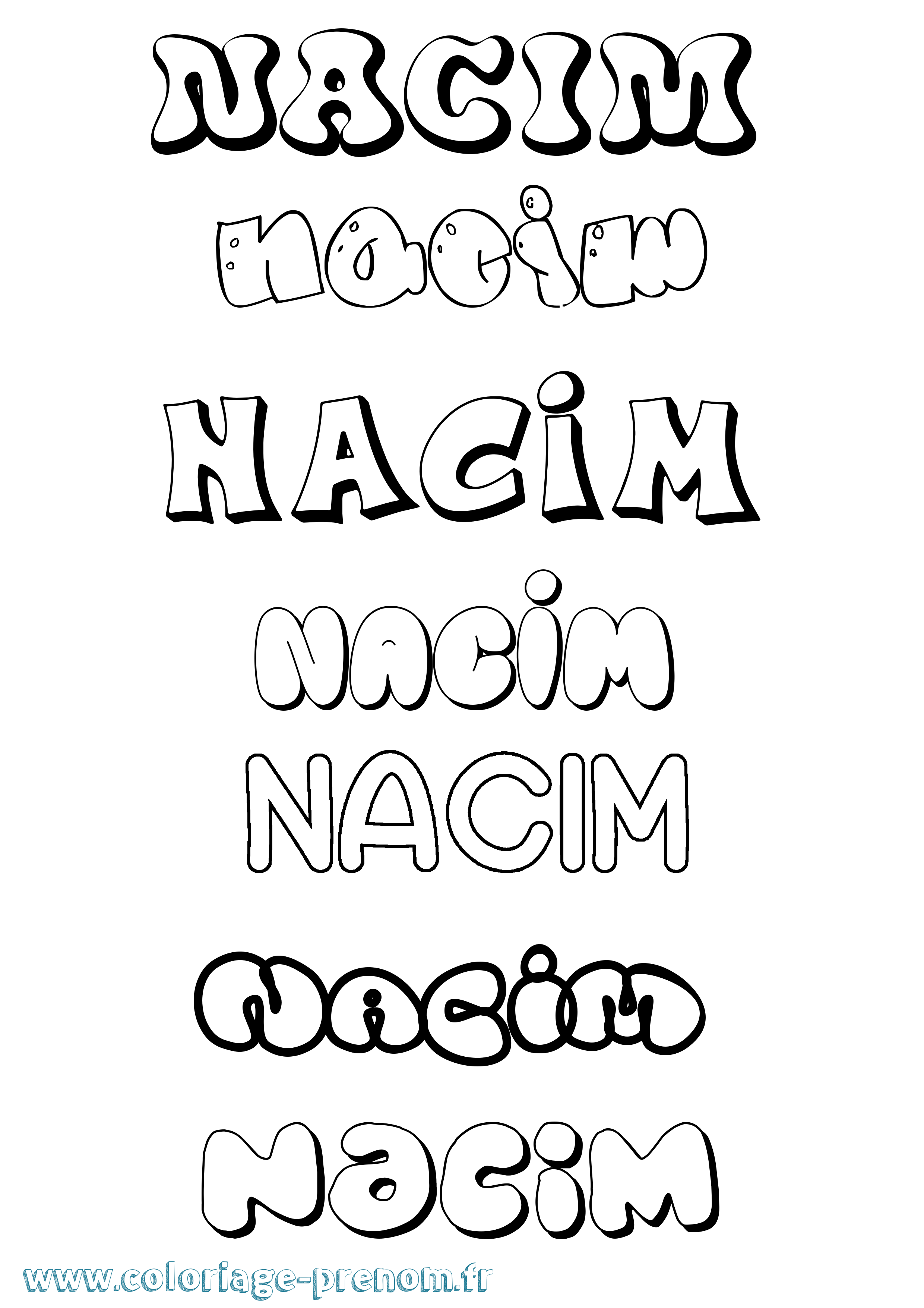 Coloriage Nacim Bubble Coloriage prénom Nacim Bubble