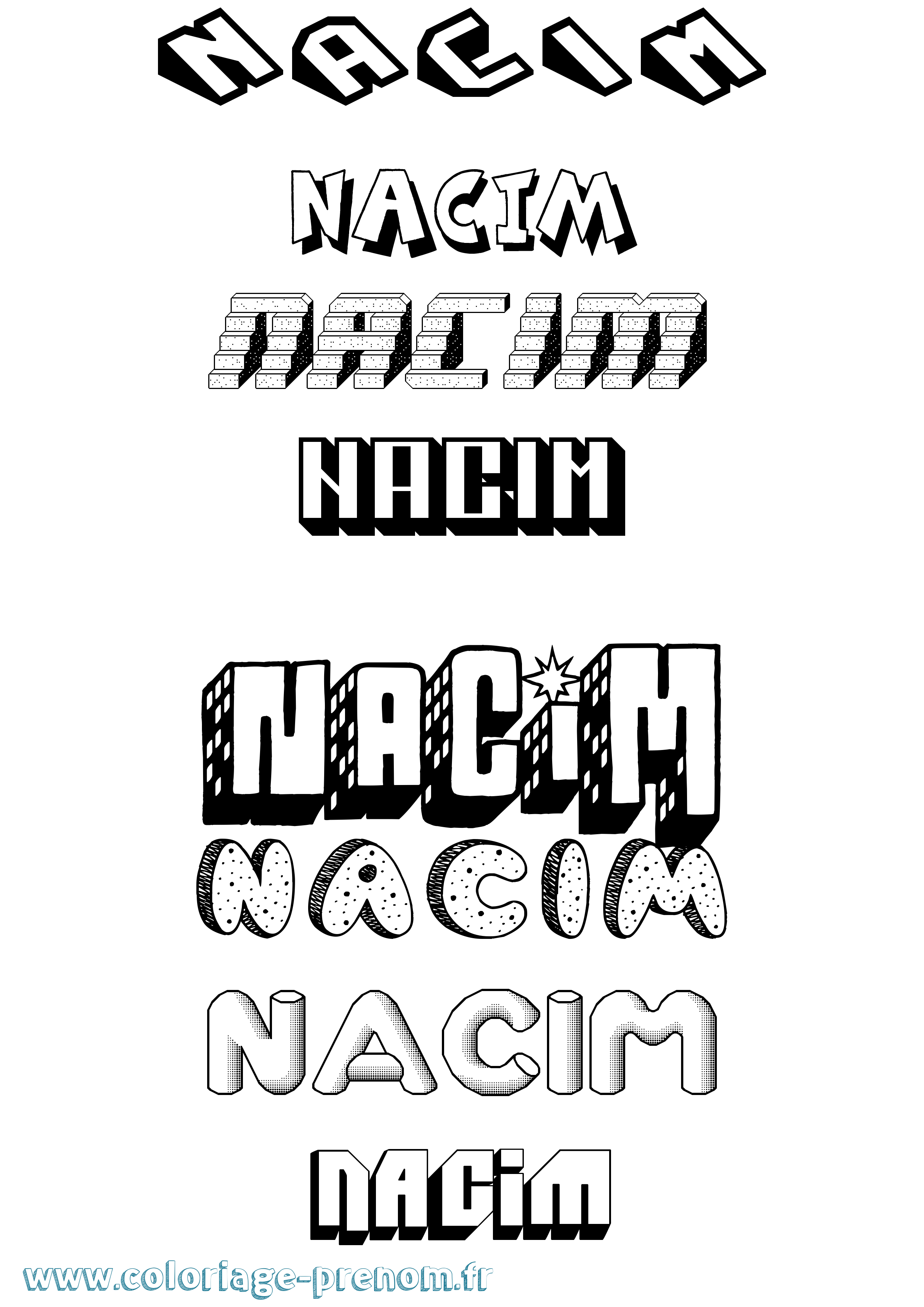 Coloriage Nacim Effet 3D Coloriage prénom Nacim Effet 3D