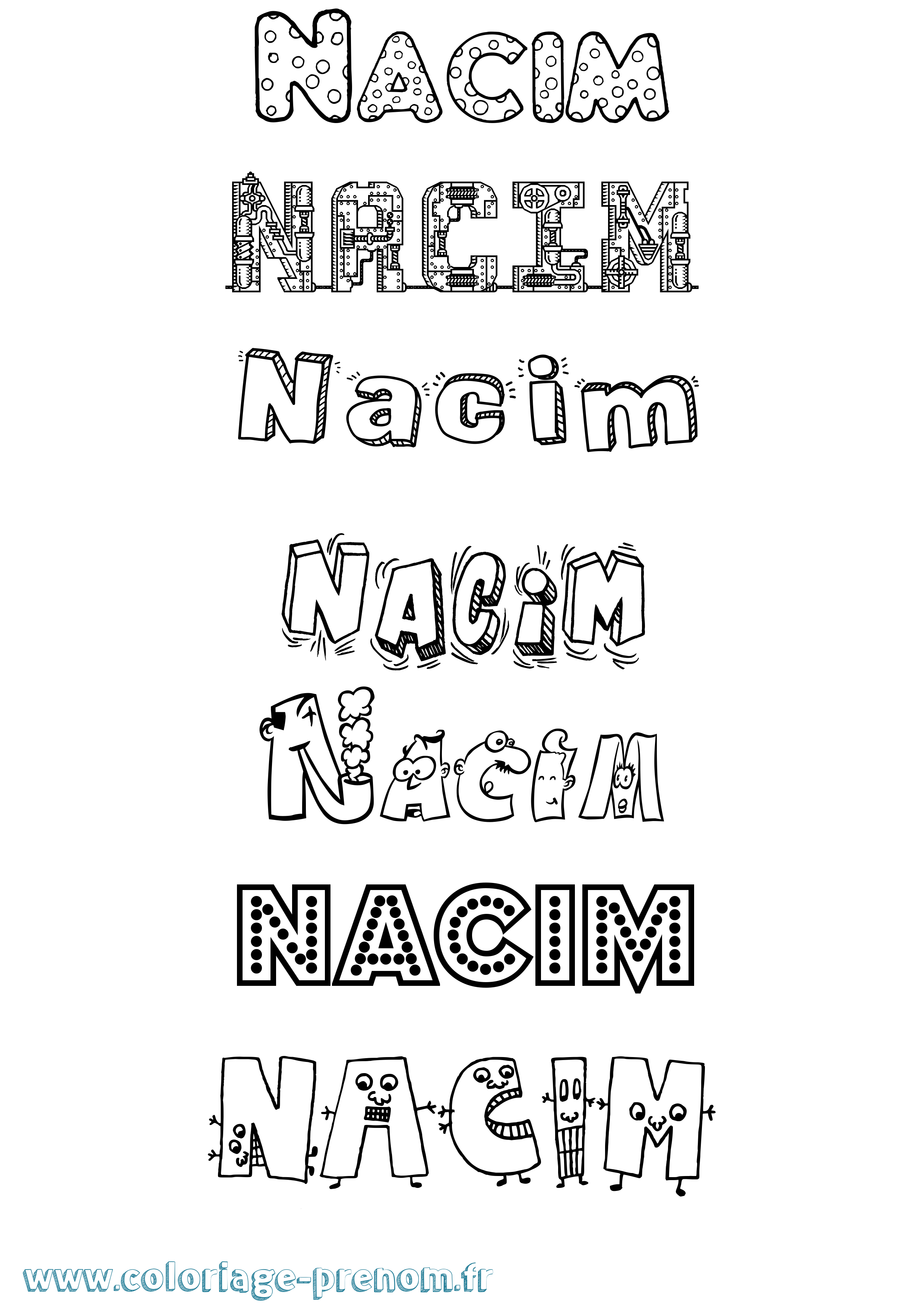 Coloriage prénom Nacim Fun