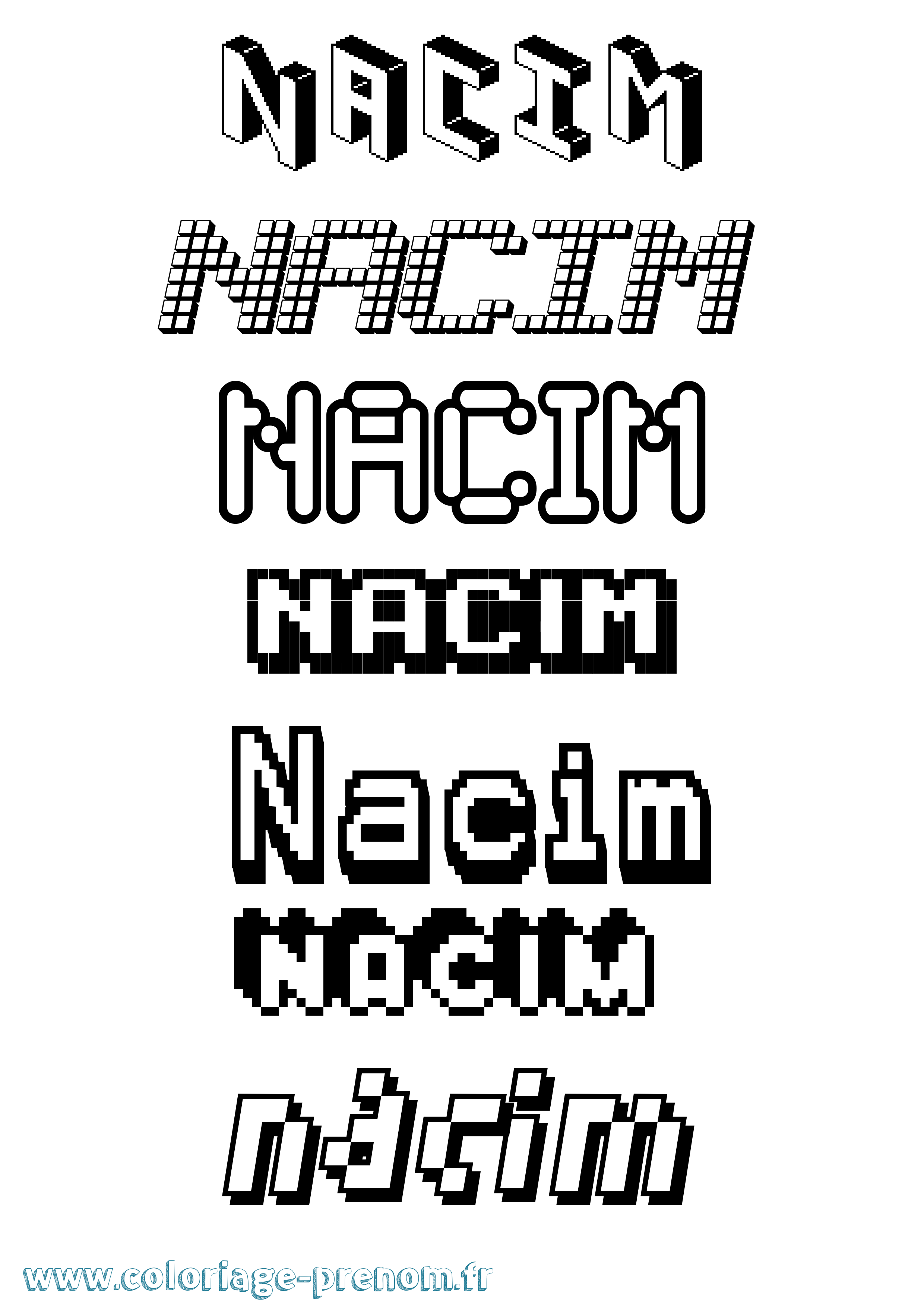Coloriage prénom Nacim Pixel