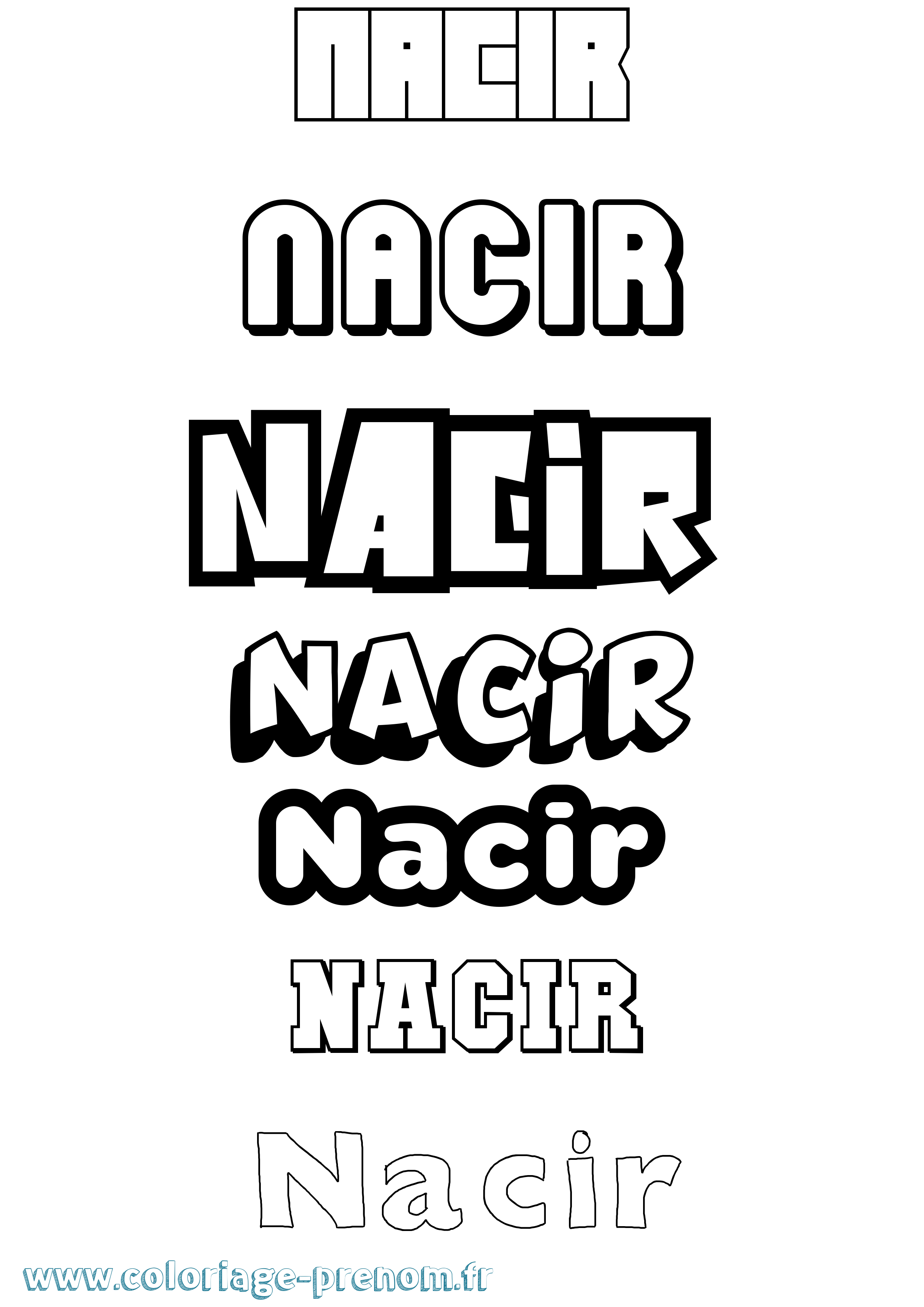 Coloriage prénom Nacir Simple