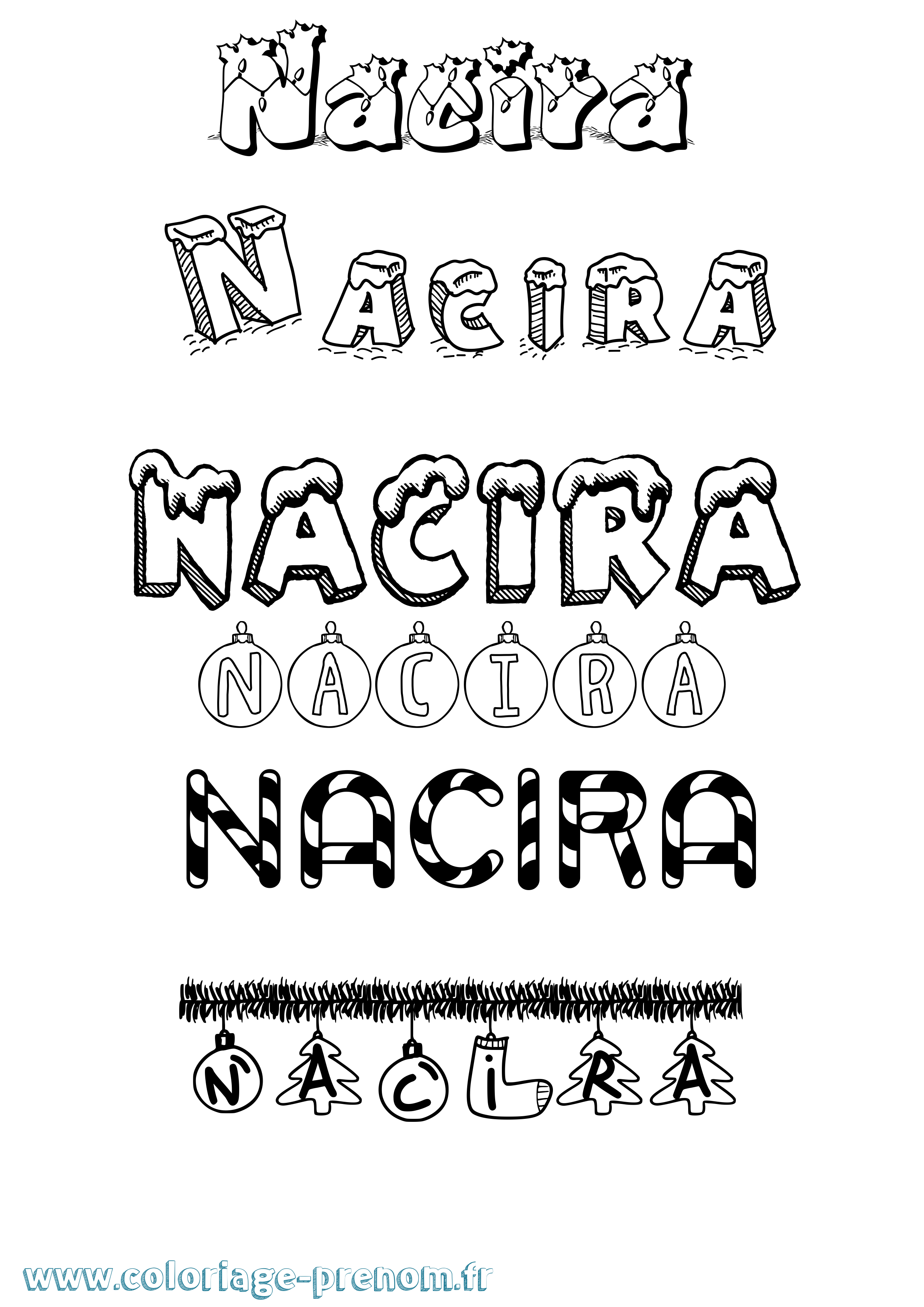 Coloriage prénom Nacira Noël
