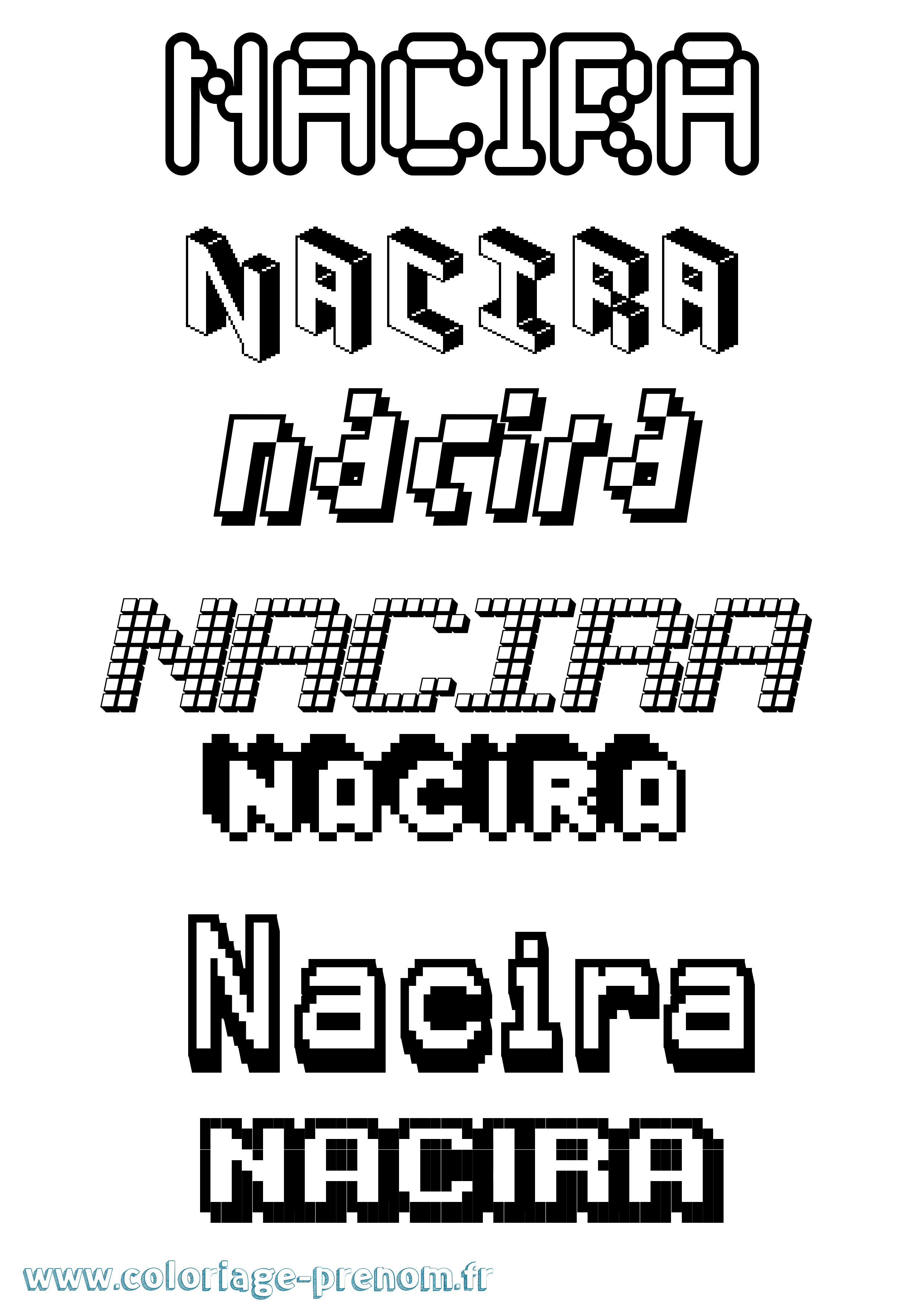 Coloriage prénom Nacira Pixel