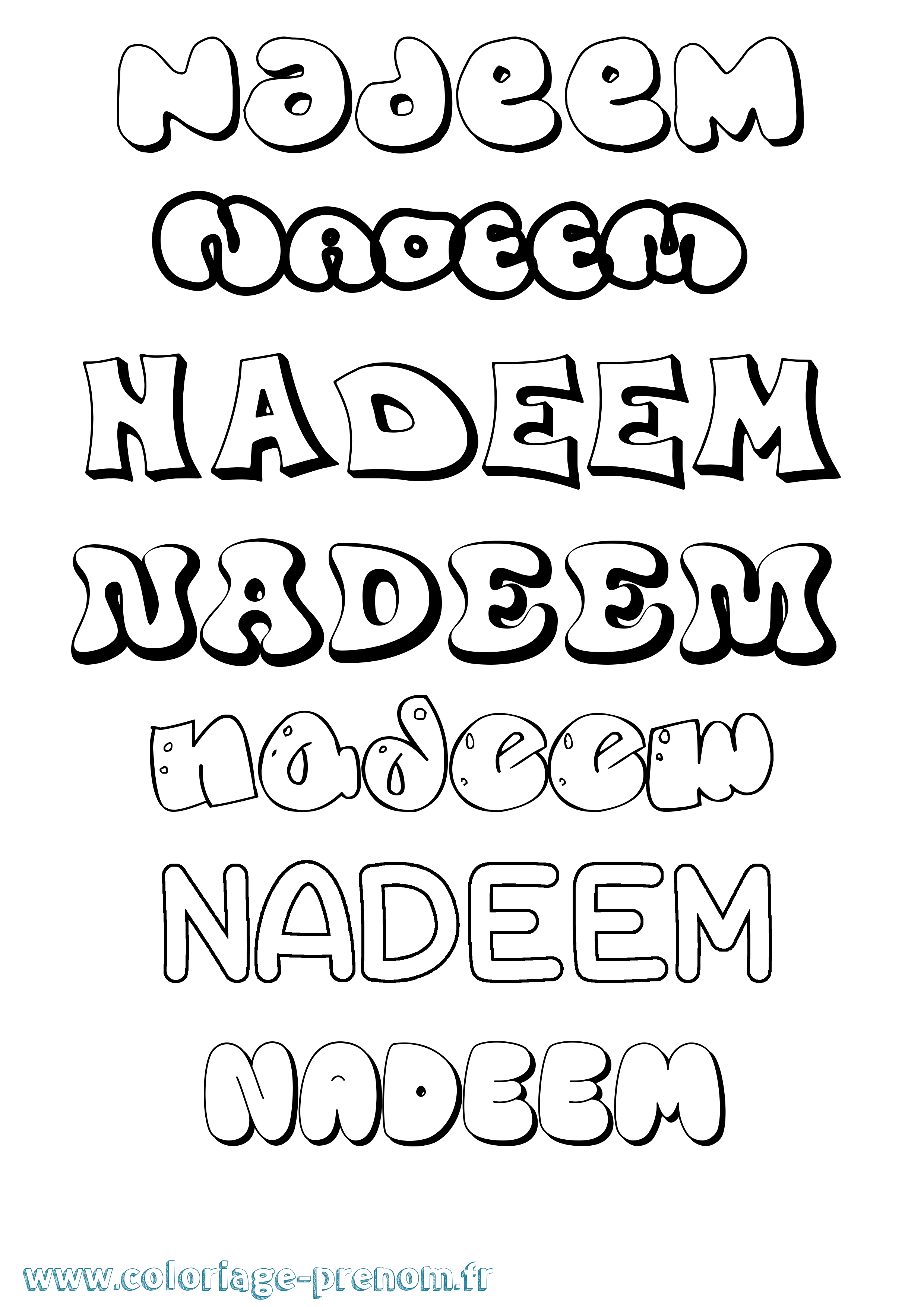 Coloriage prénom Nadeem Bubble