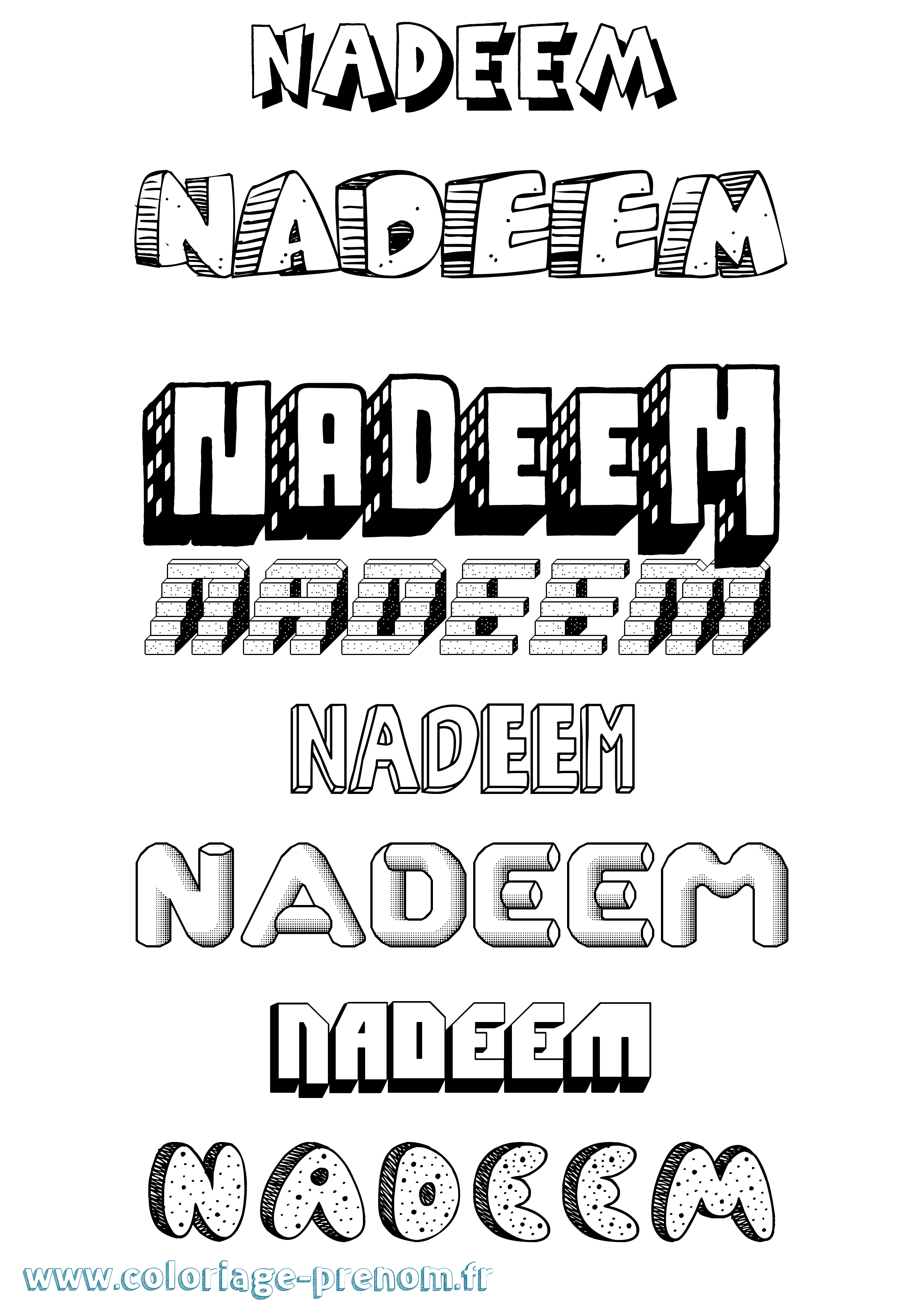 Coloriage prénom Nadeem Effet 3D