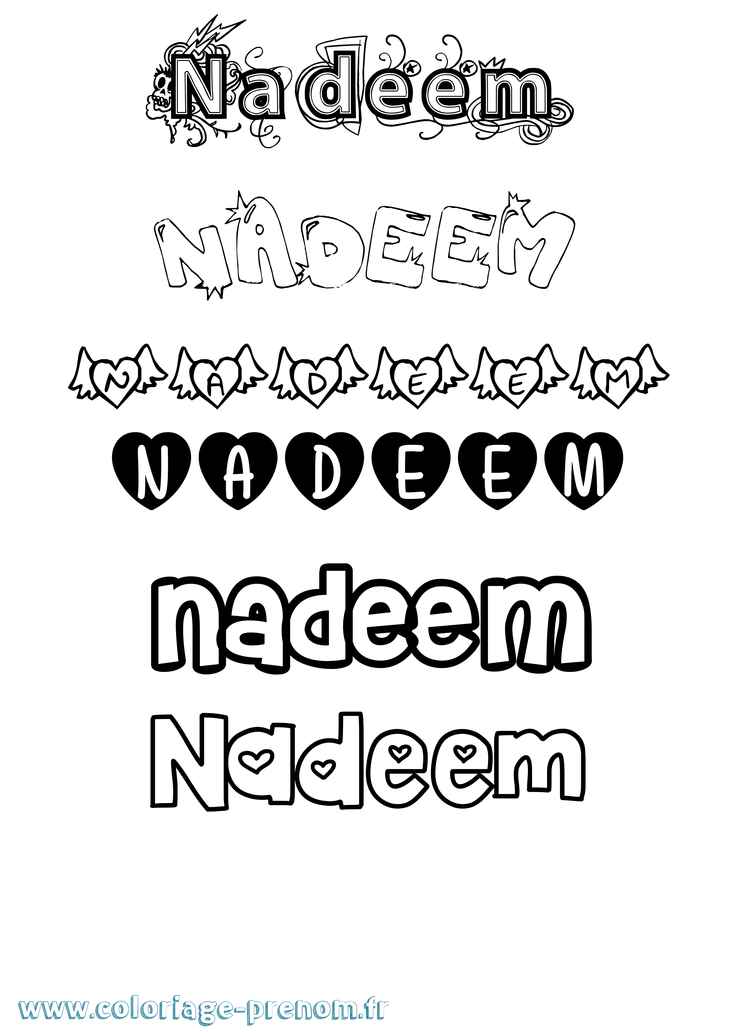 Coloriage prénom Nadeem Girly