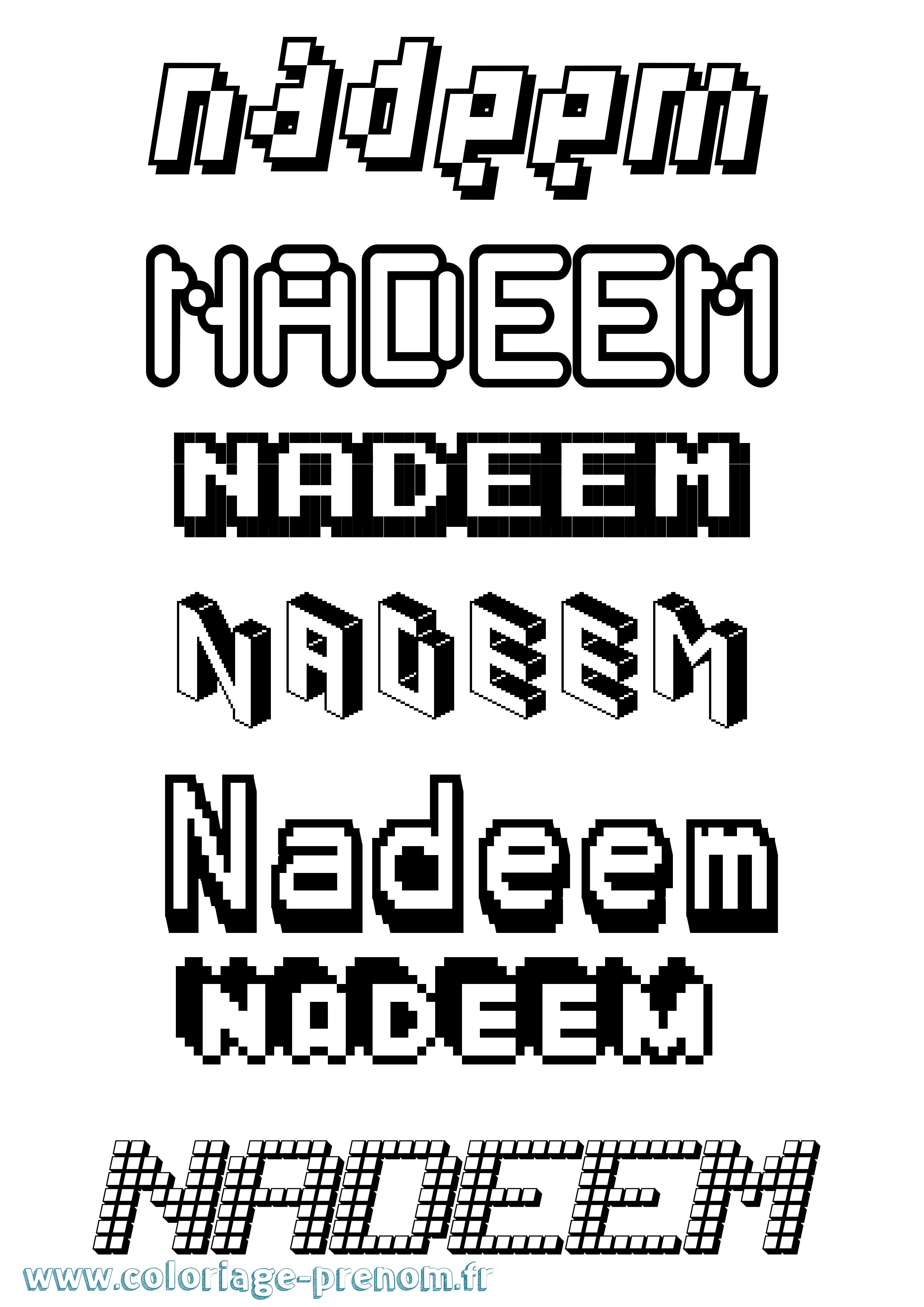 Coloriage prénom Nadeem Pixel