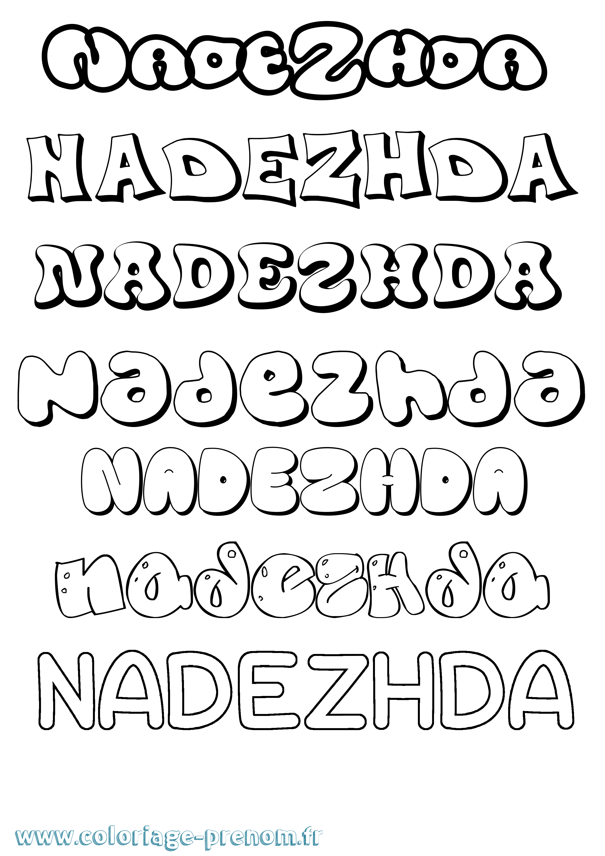 Coloriage prénom Nadezhda Bubble
