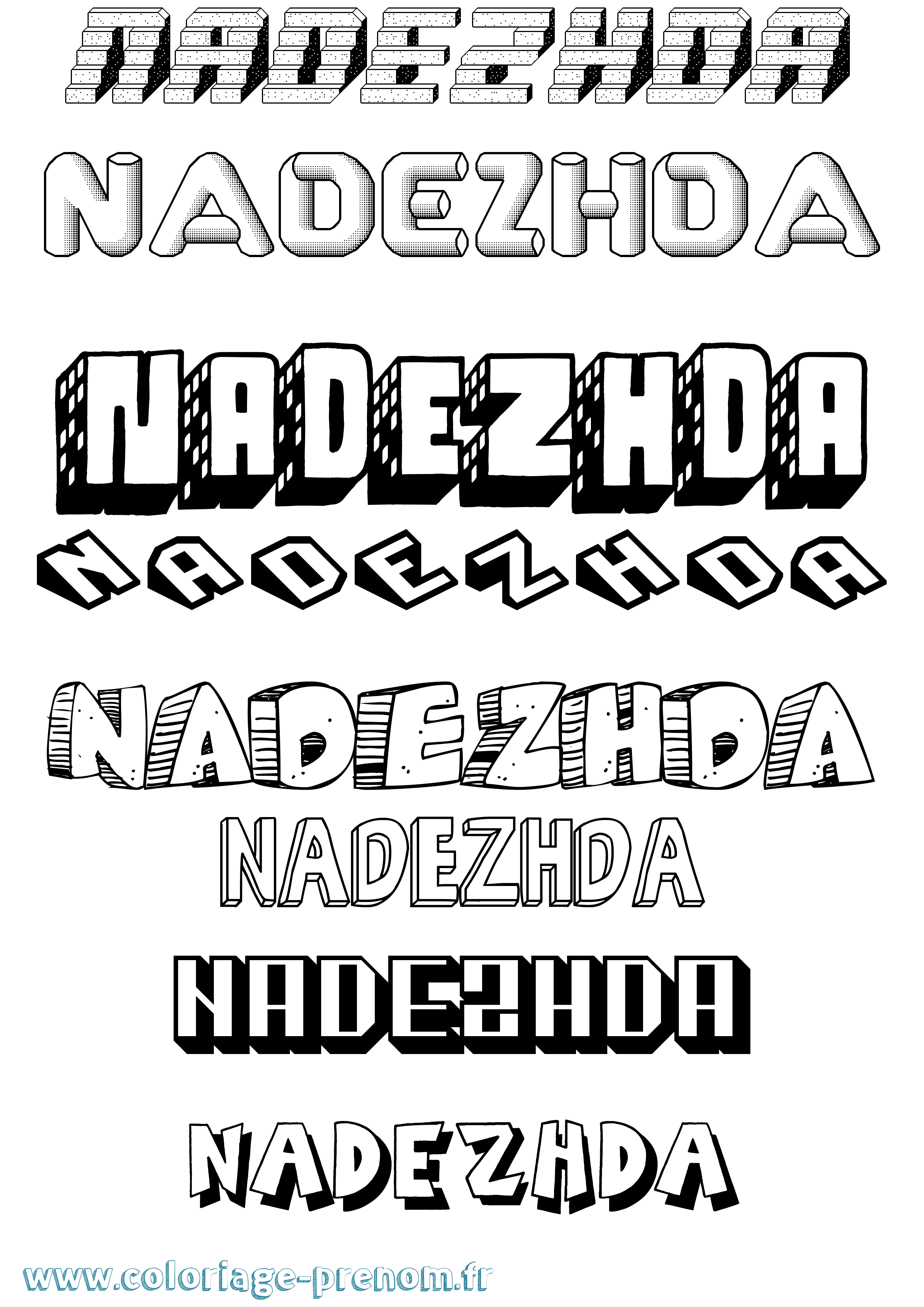 Coloriage Nadezhda Effet 3D Coloriage prénom Nadezhda Effet 3D