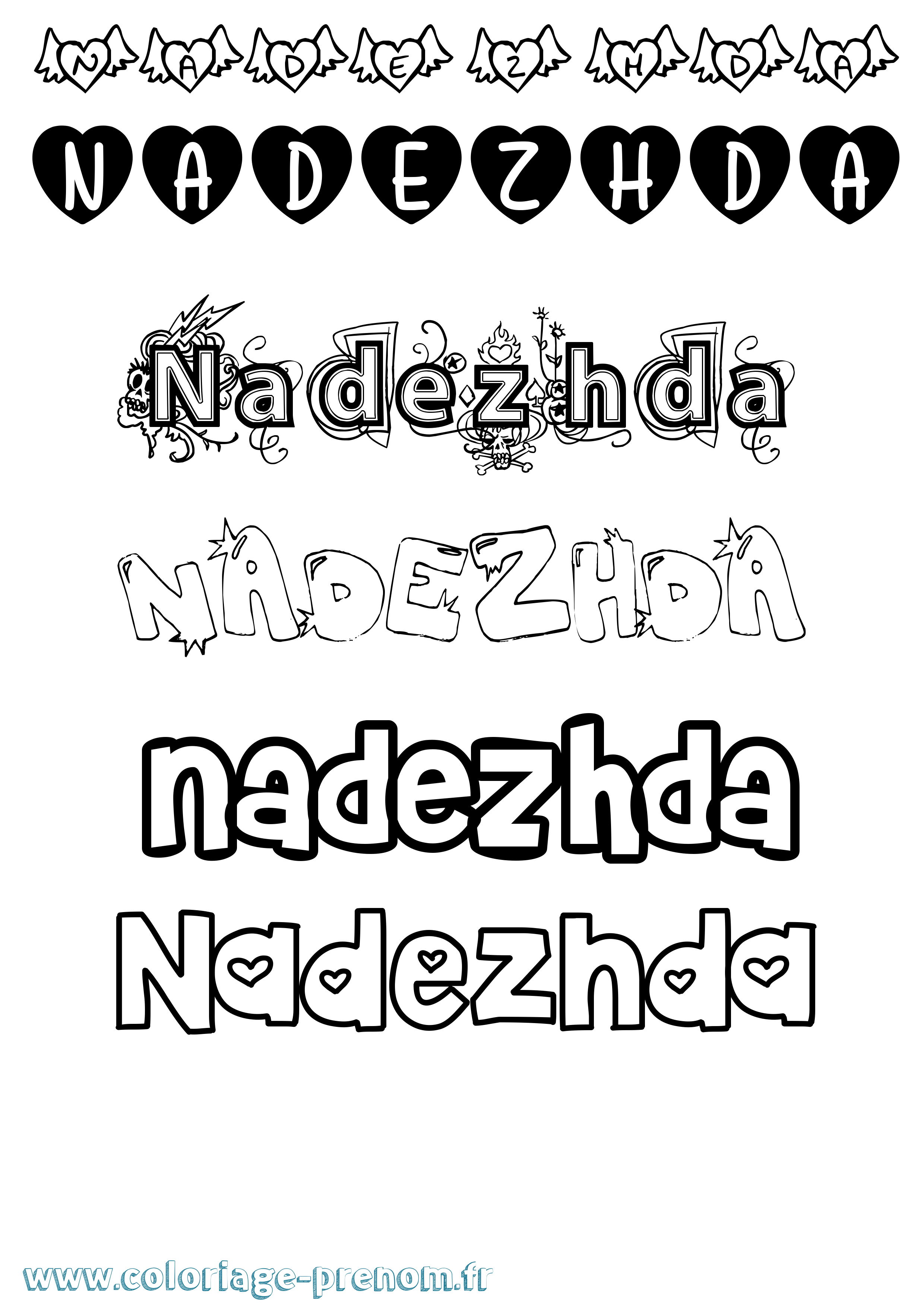 Coloriage prénom Nadezhda Girly