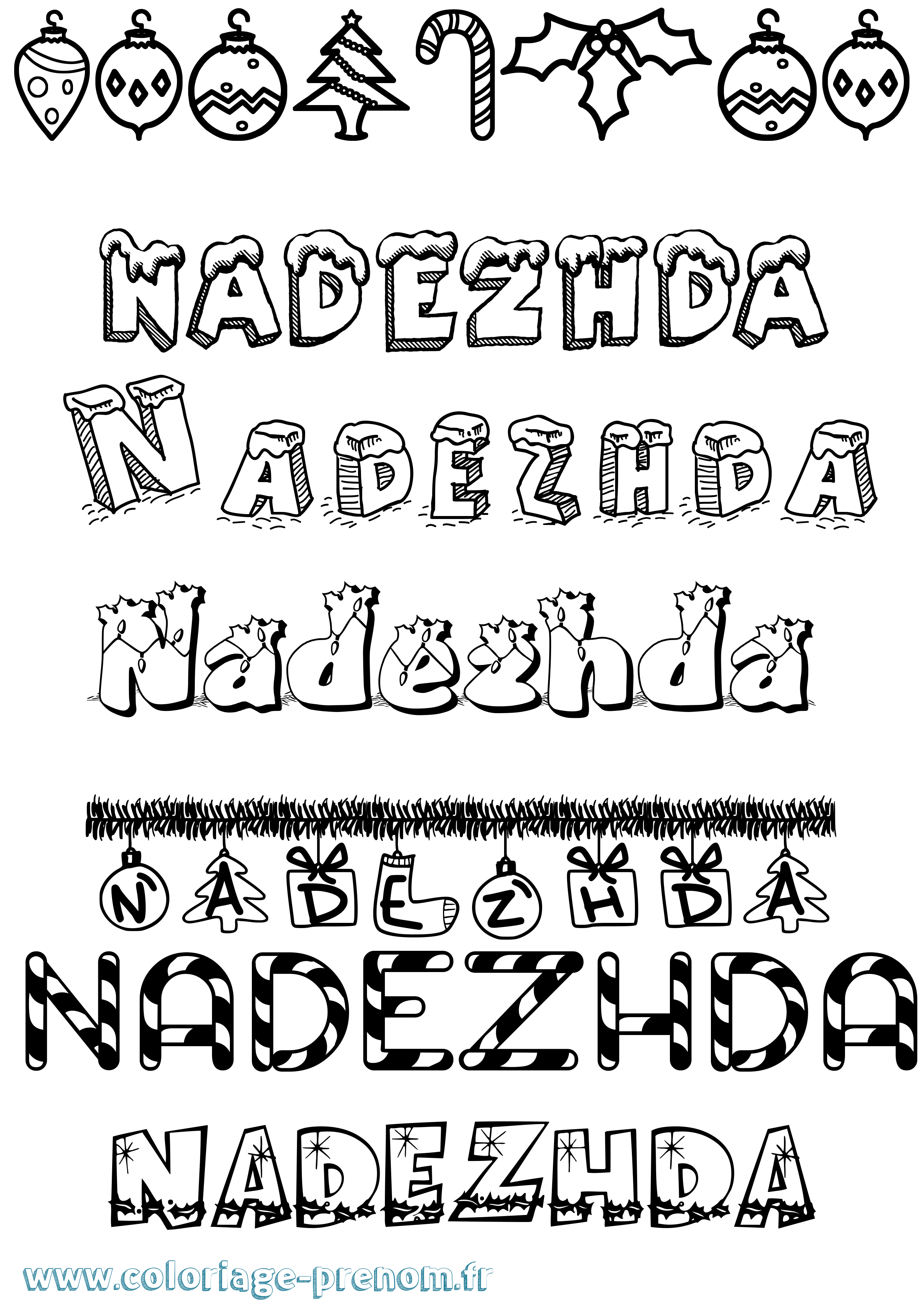 Coloriage Nadezhda Noël Coloriage prénom Nadezhda Noël