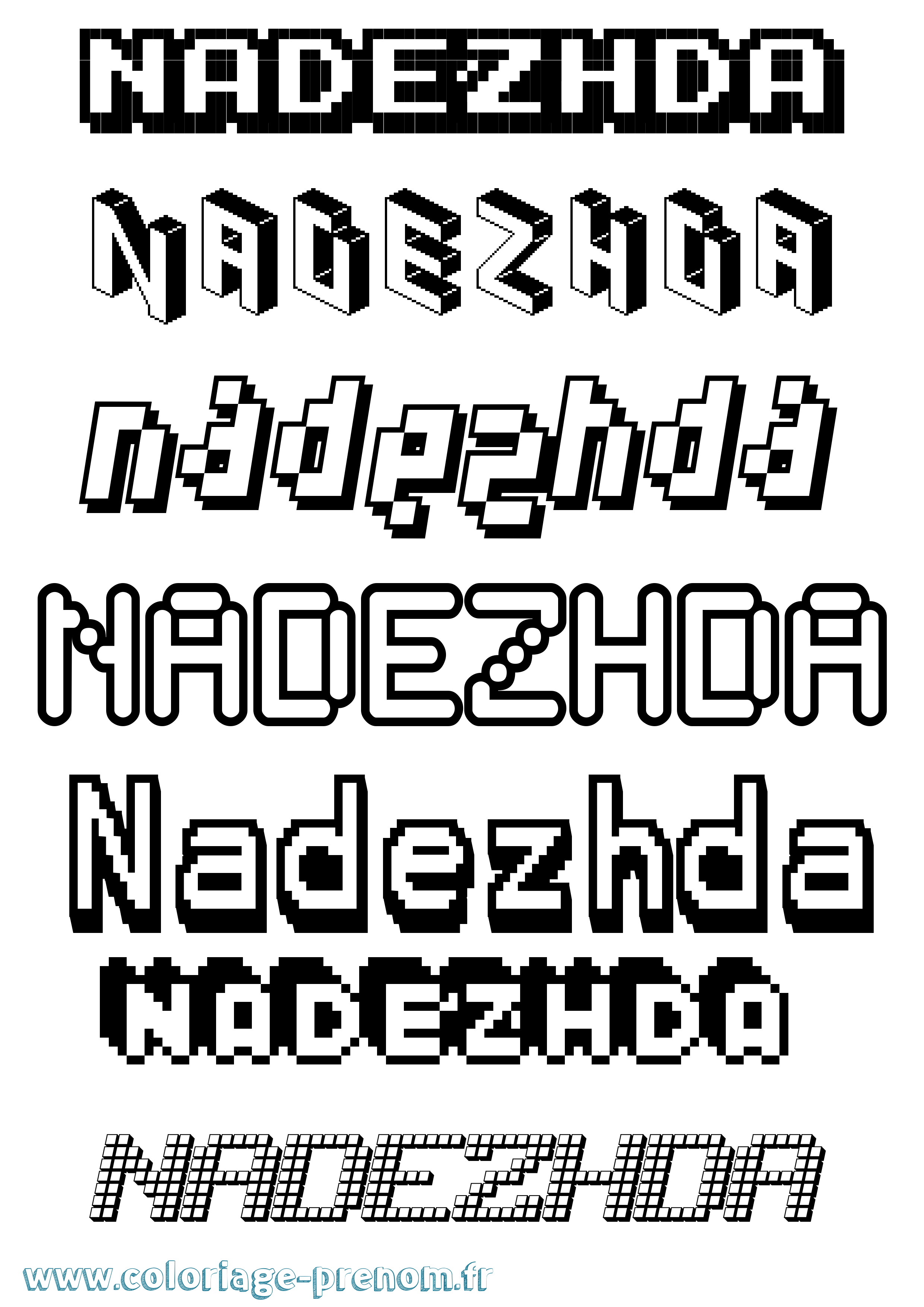 Coloriage prénom Nadezhda Pixel