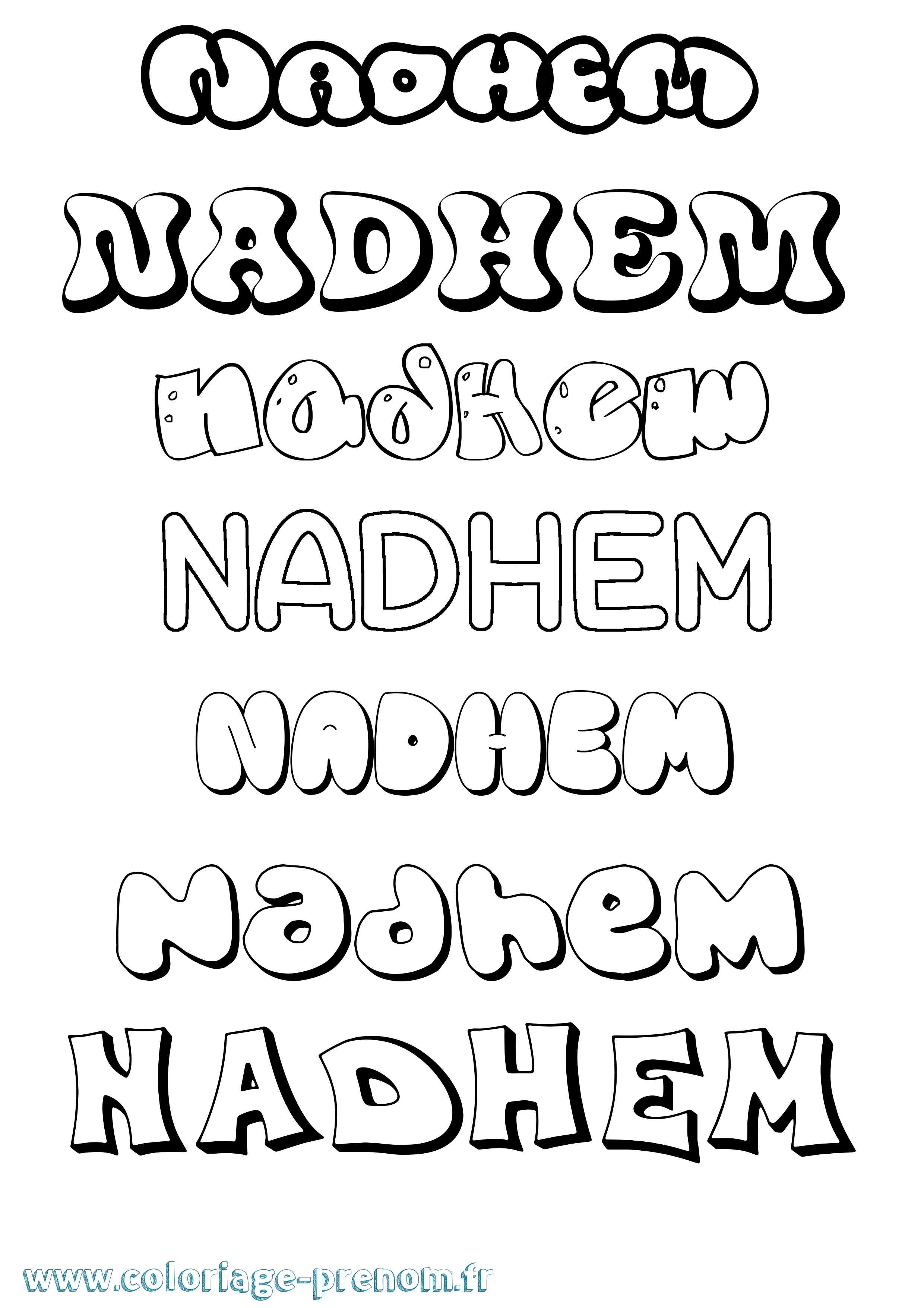 Coloriage prénom Nadhem Bubble