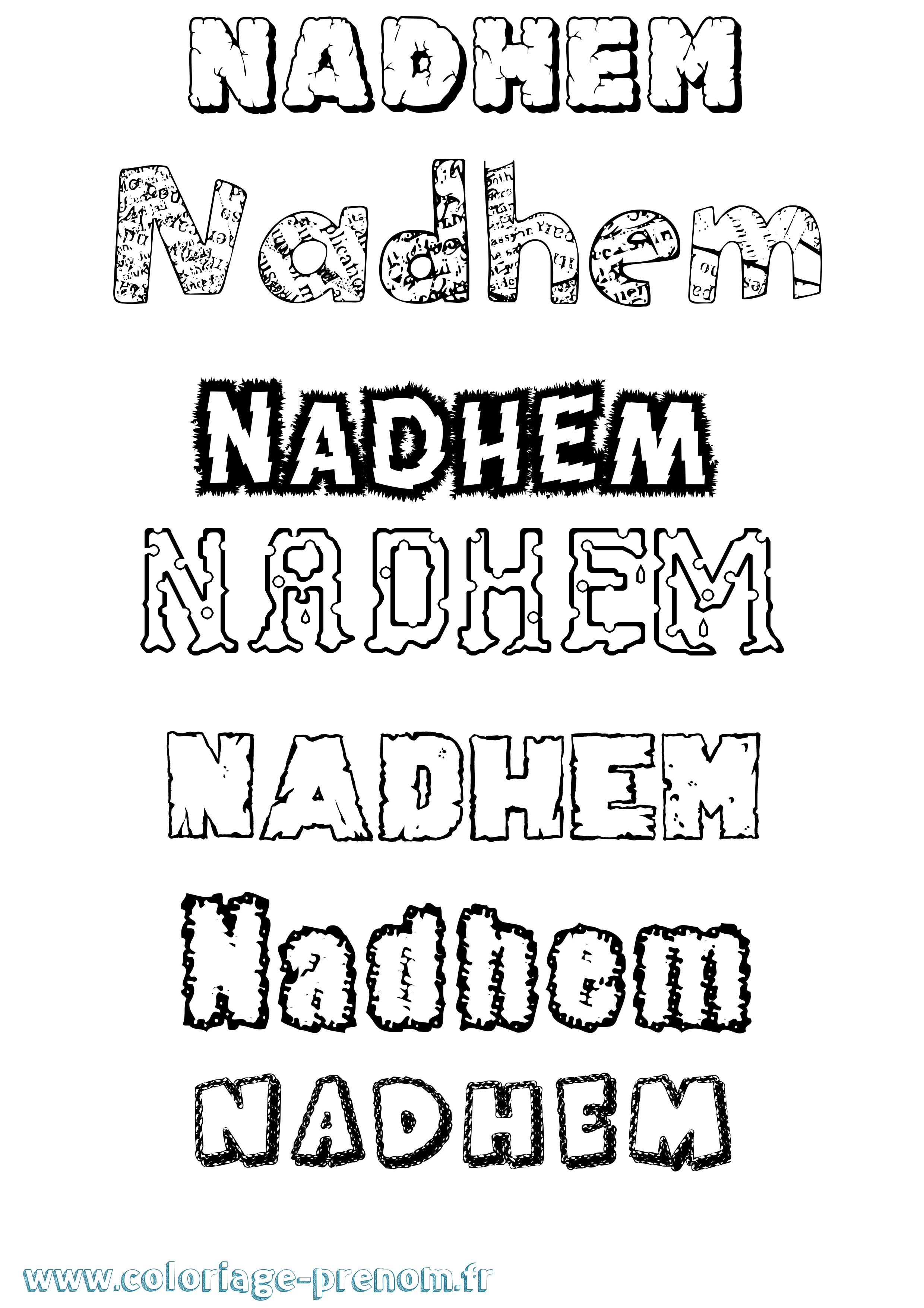 Coloriage prénom Nadhem Destructuré