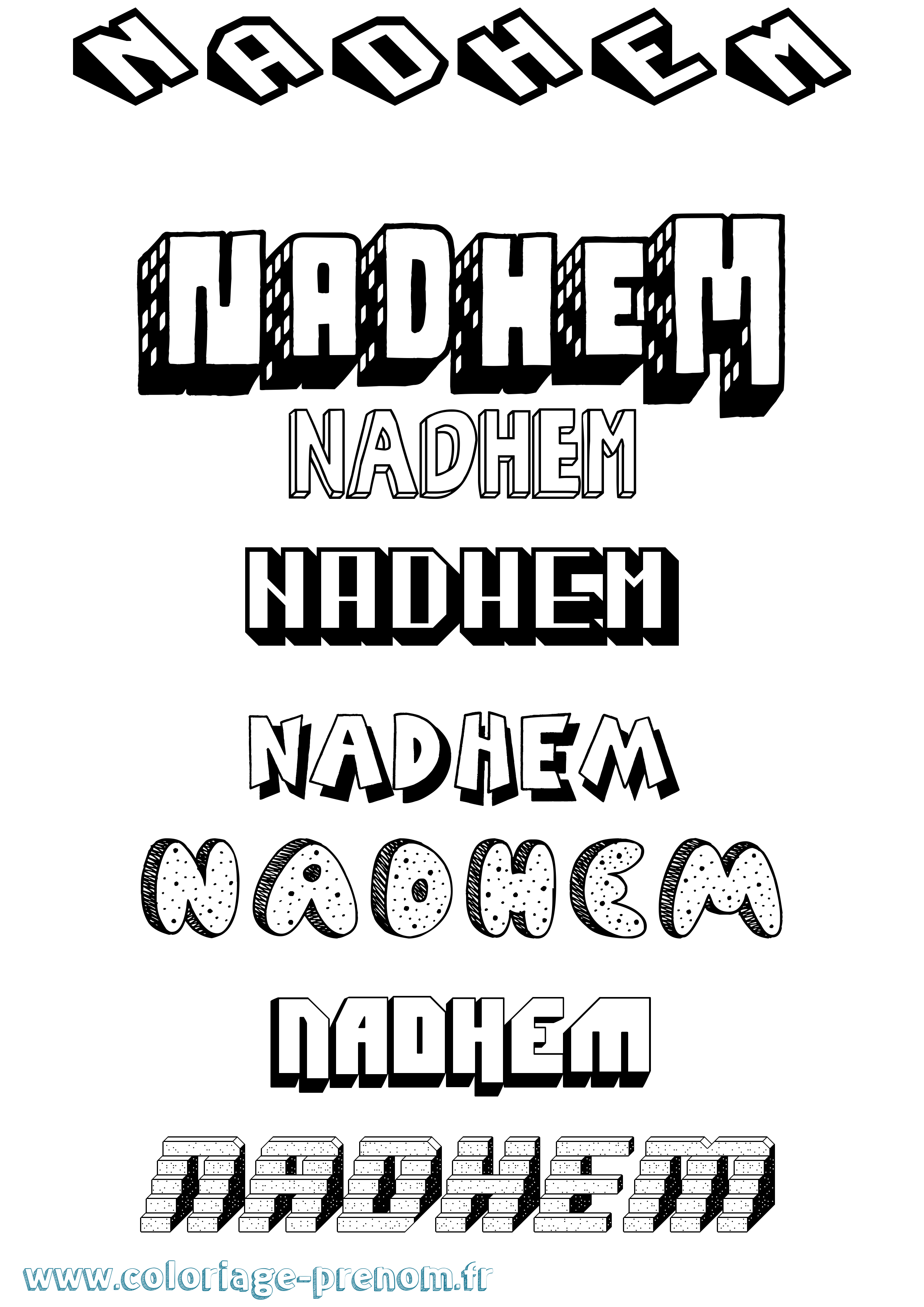 Coloriage prénom Nadhem Effet 3D