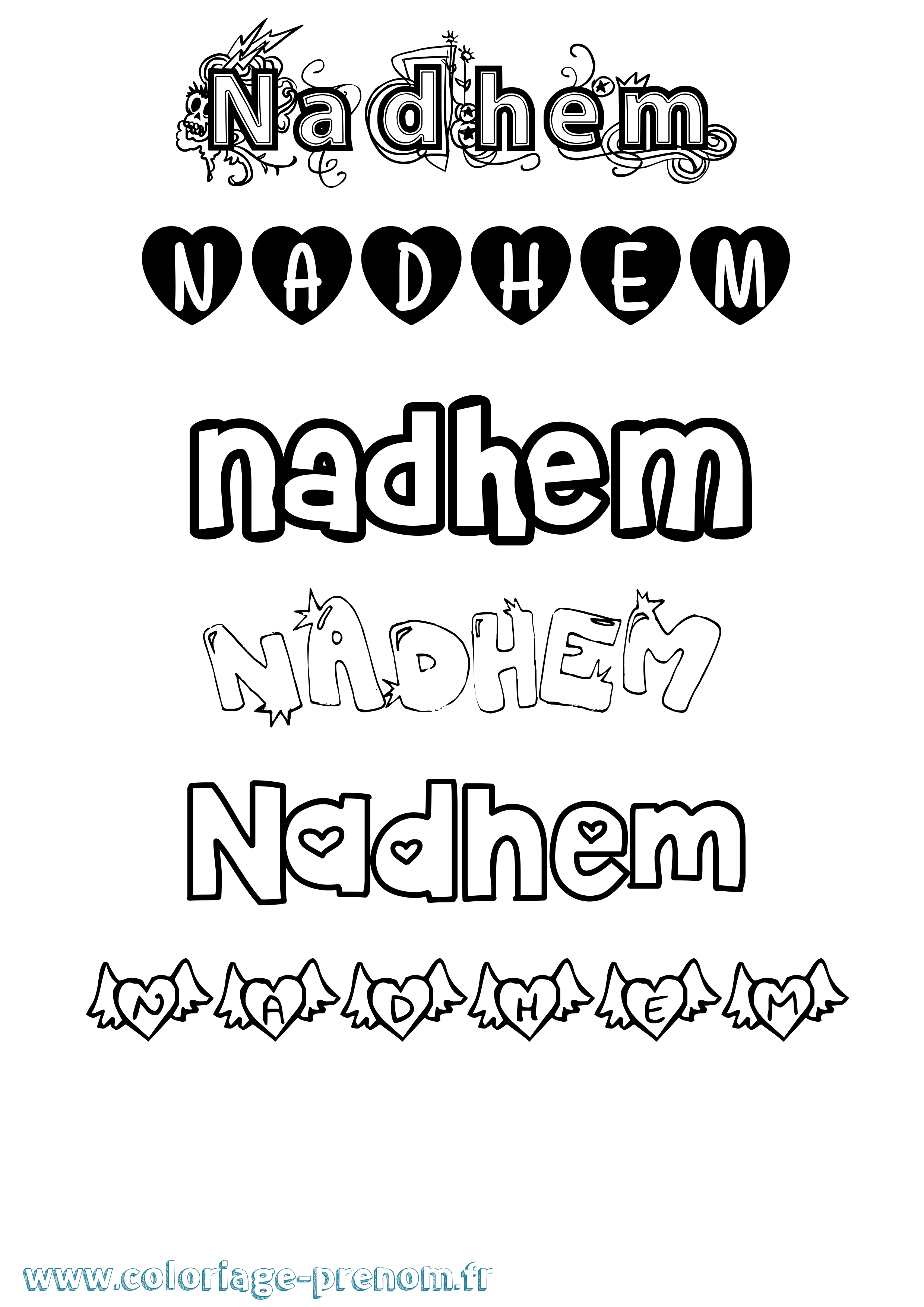 Coloriage prénom Nadhem Girly