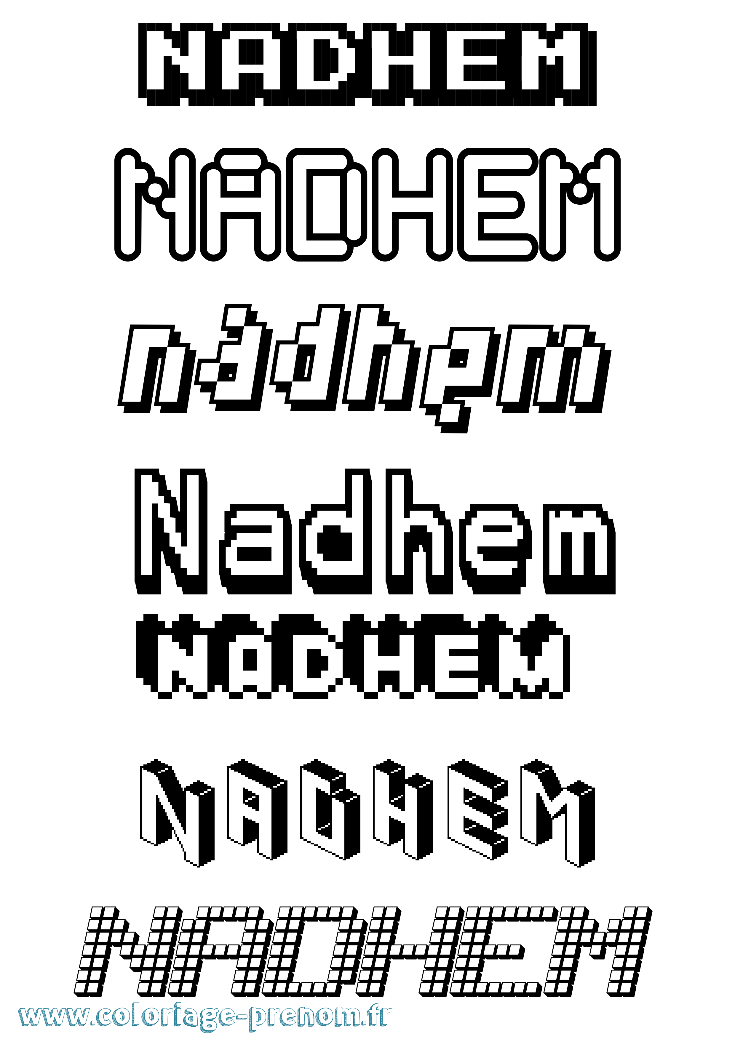 Coloriage prénom Nadhem Pixel