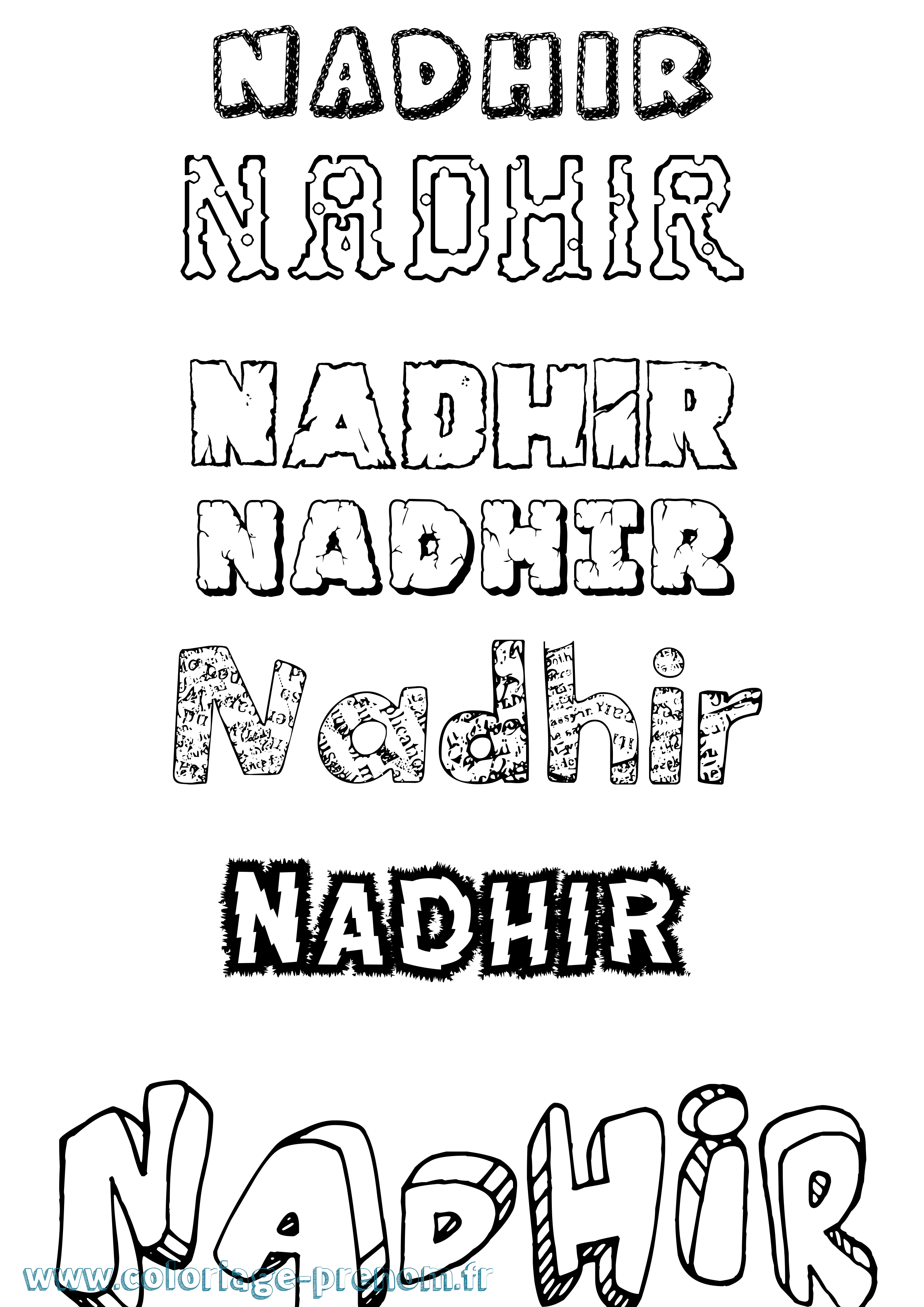 Coloriage prénom Nadhir Destructuré