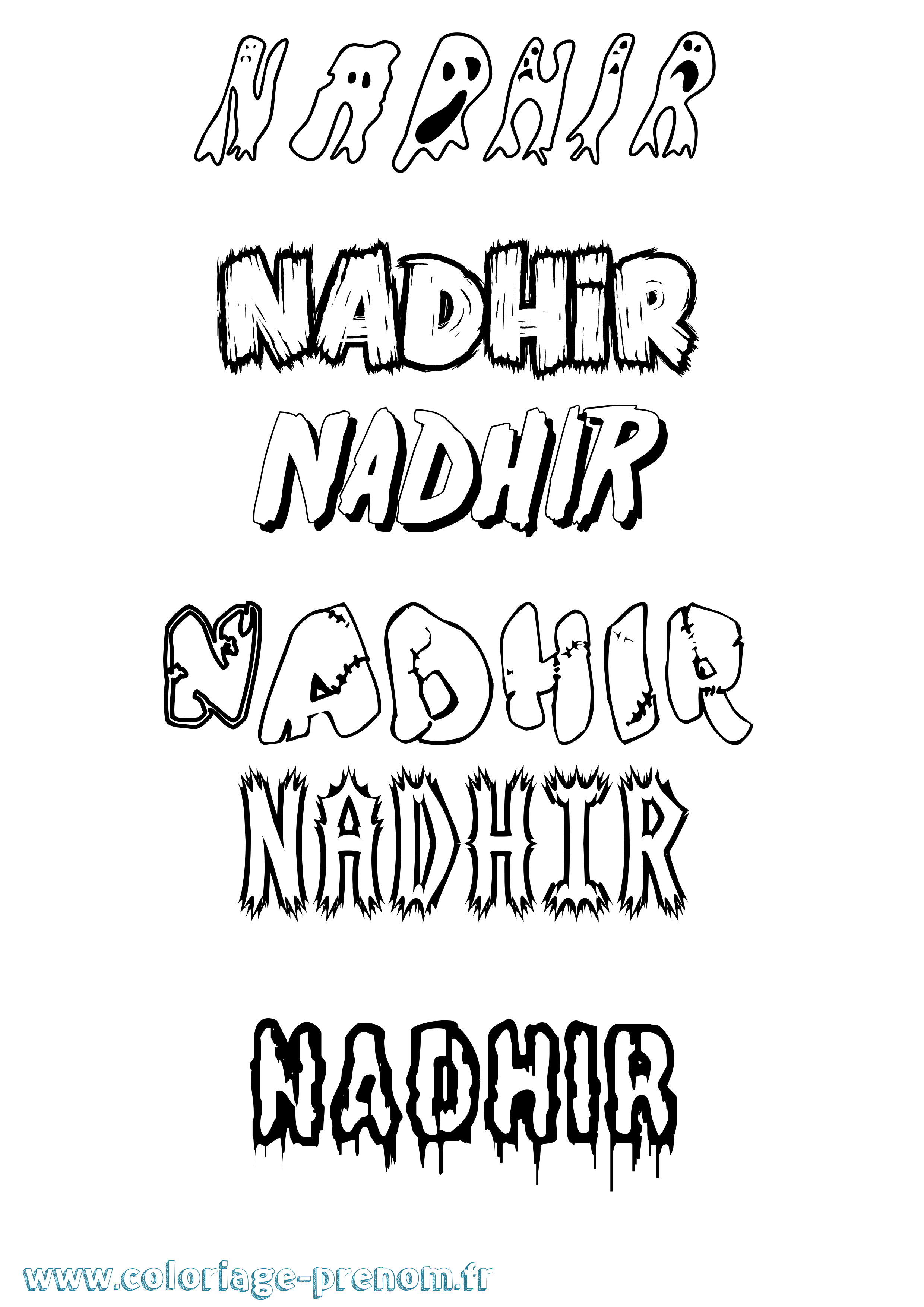 Coloriage prénom Nadhir Frisson