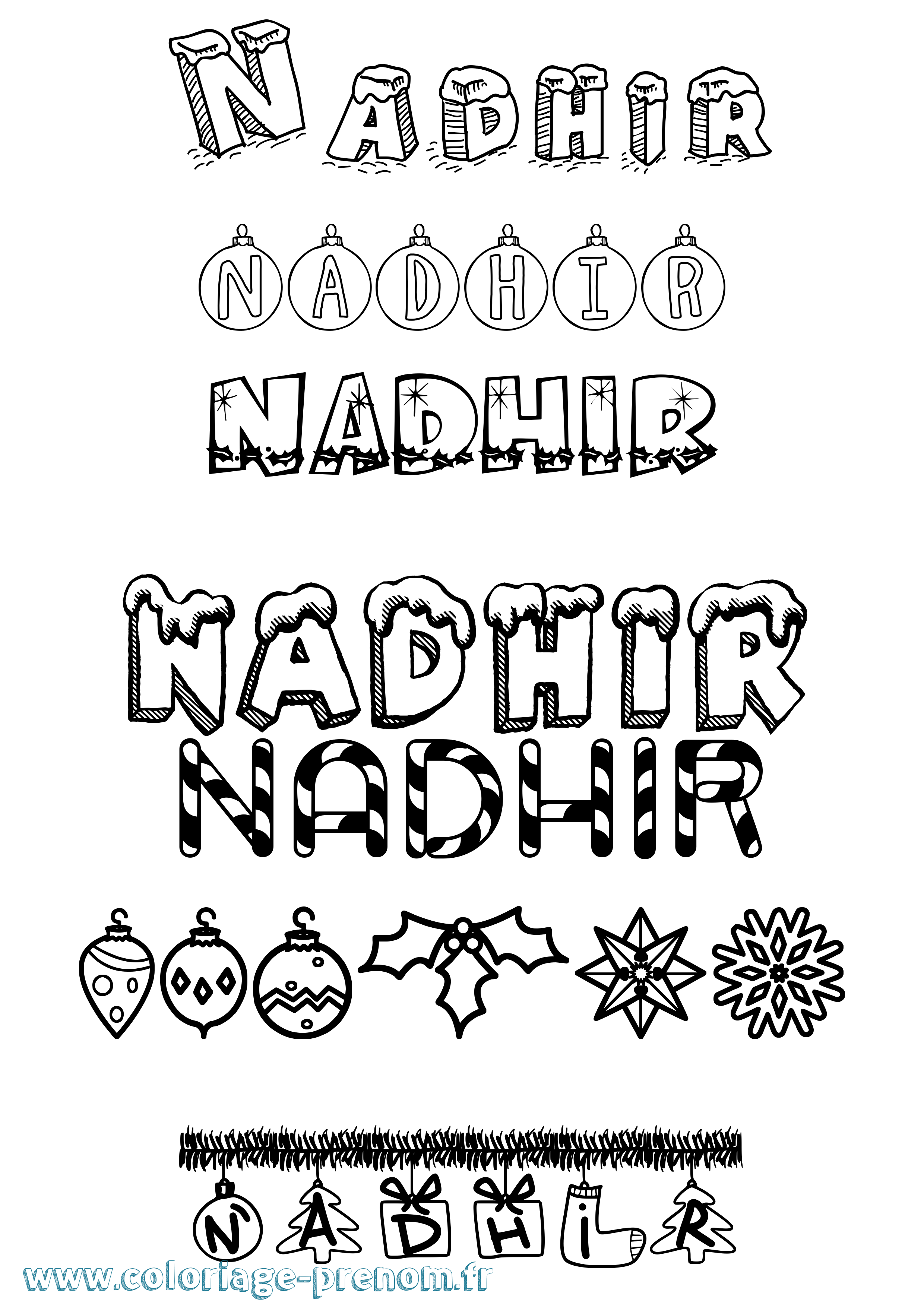 Coloriage prénom Nadhir Noël