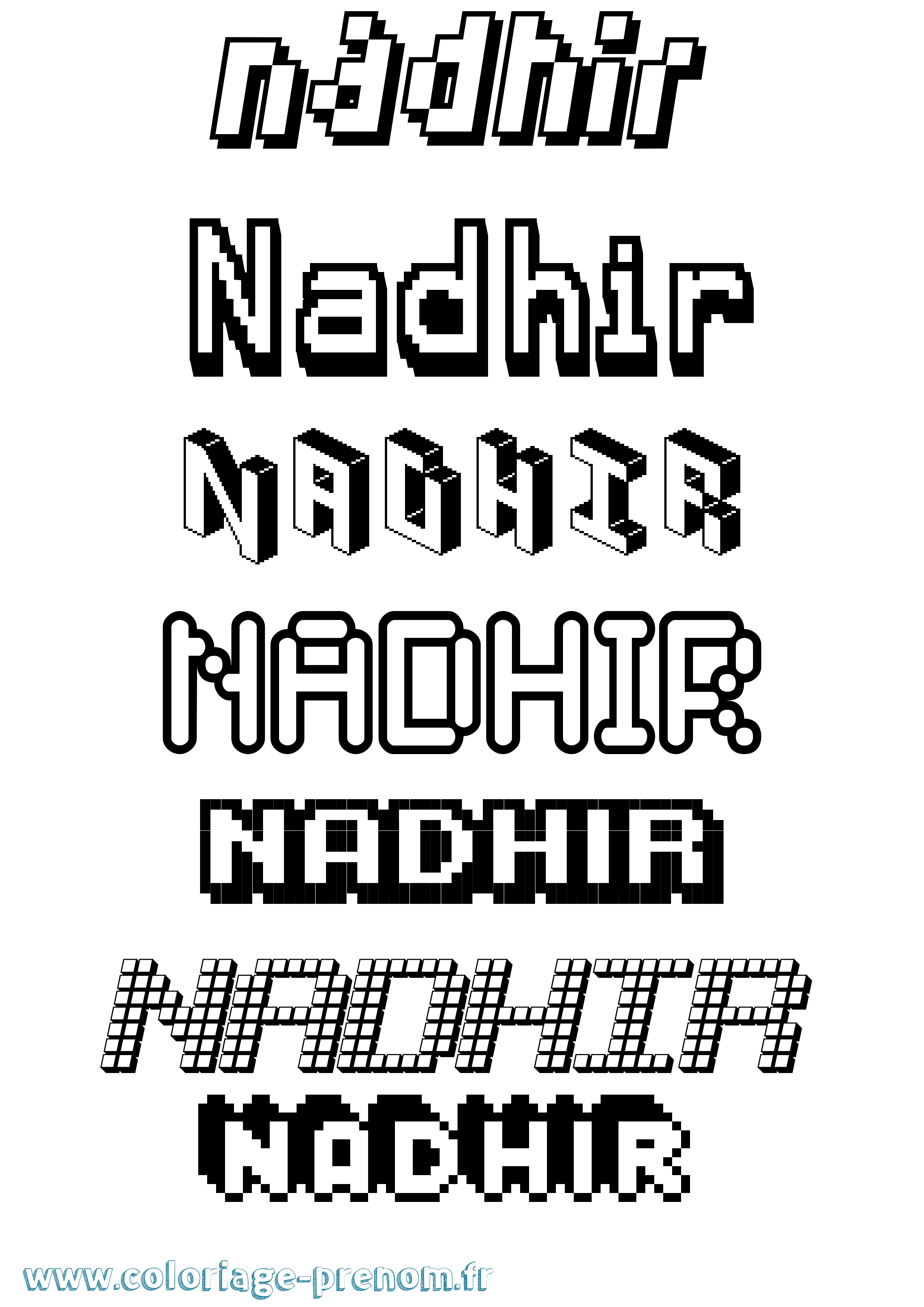 Coloriage prénom Nadhir Pixel