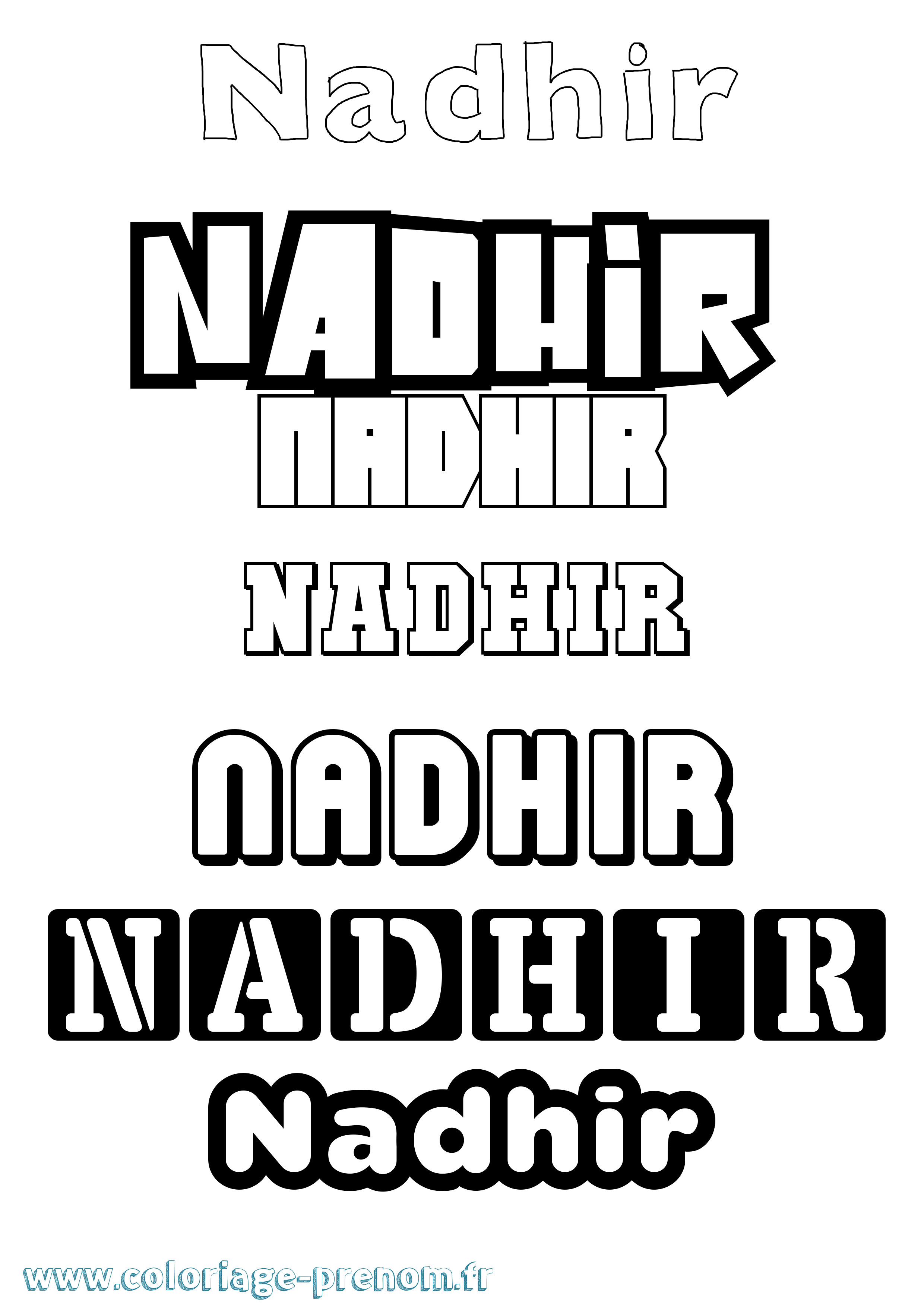 Coloriage prénom Nadhir Simple