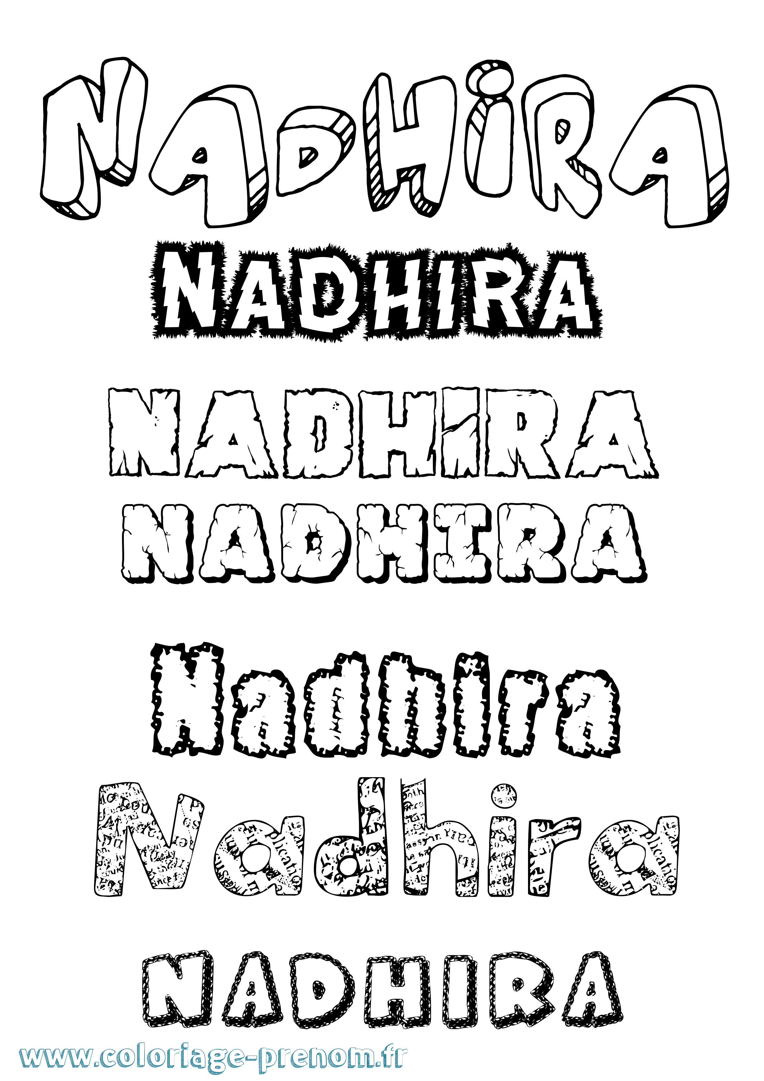 Coloriage prénom Nadhira Destructuré