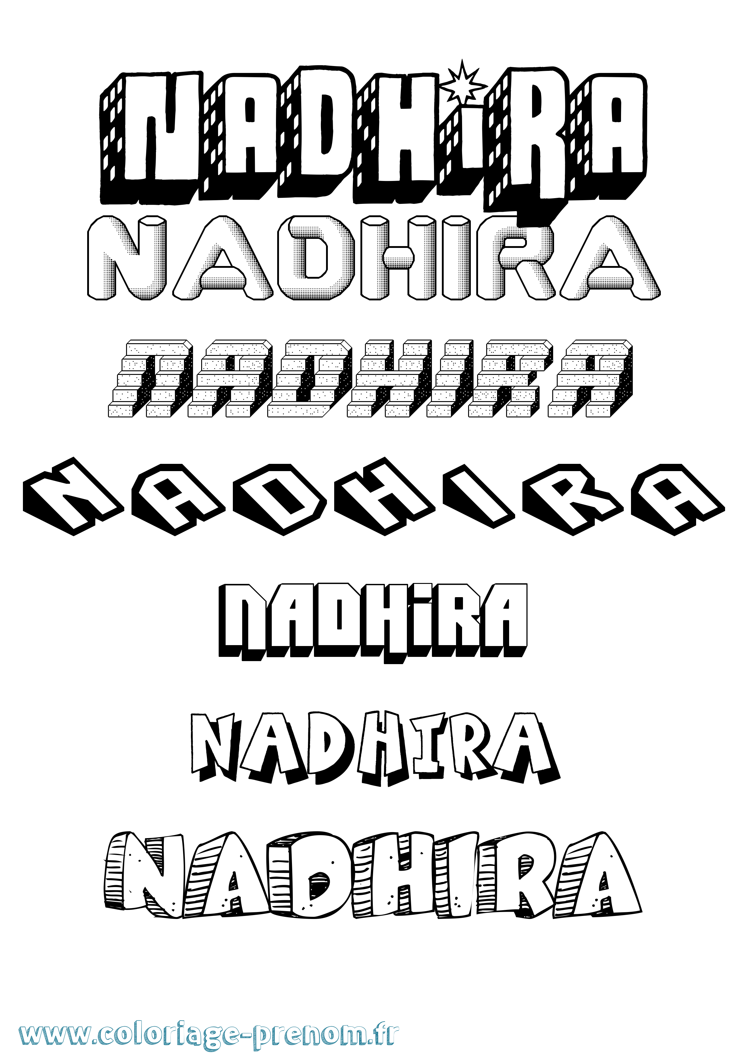 Coloriage prénom Nadhira Effet 3D