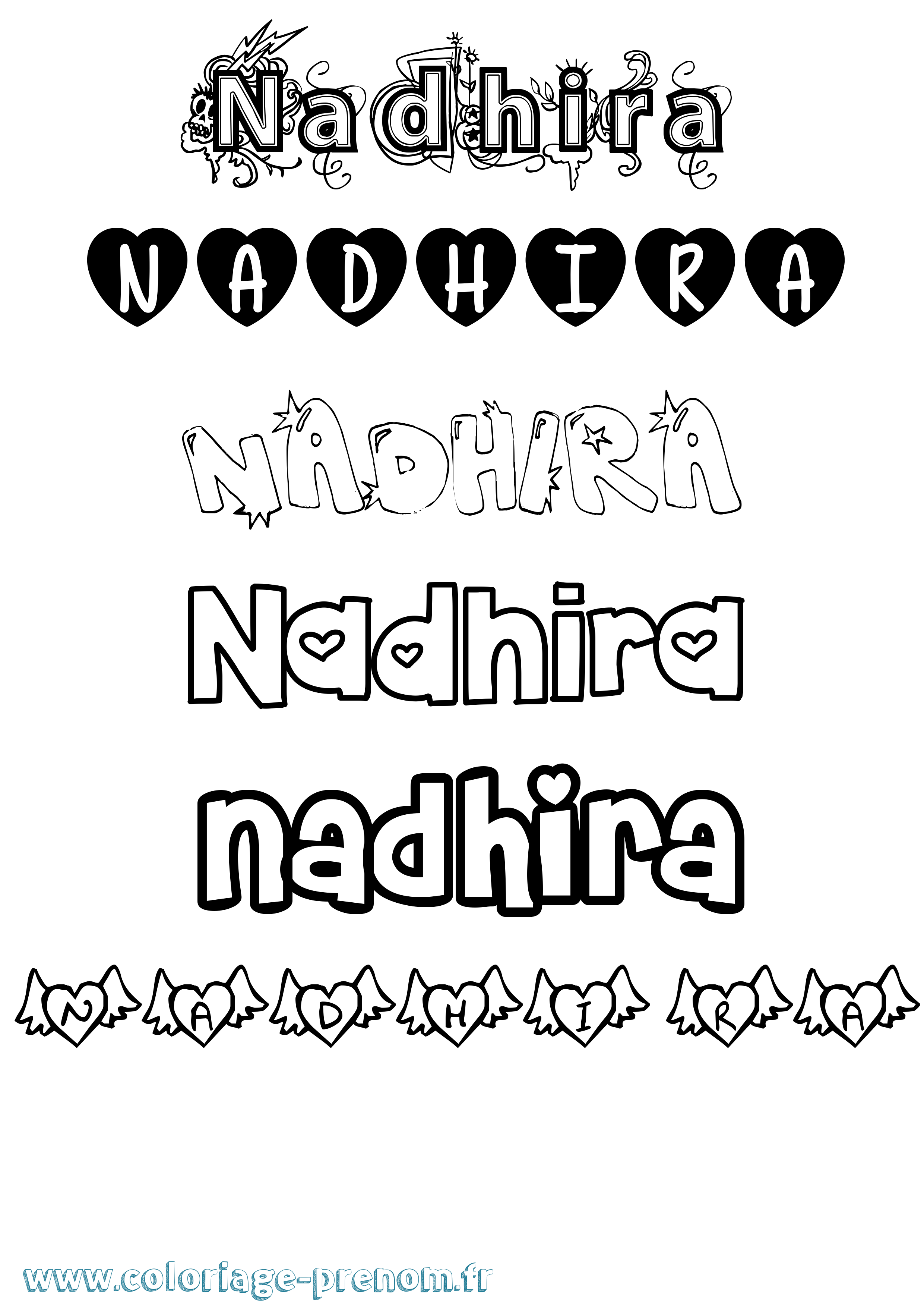 Coloriage prénom Nadhira Girly