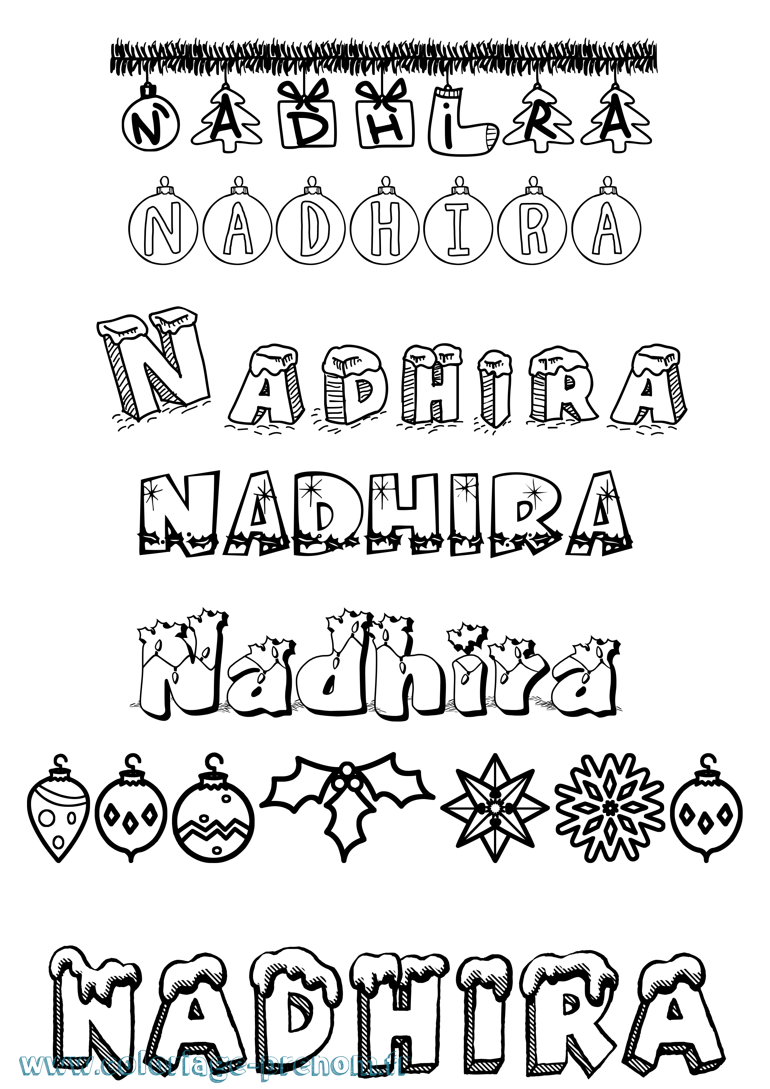 Coloriage prénom Nadhira Noël