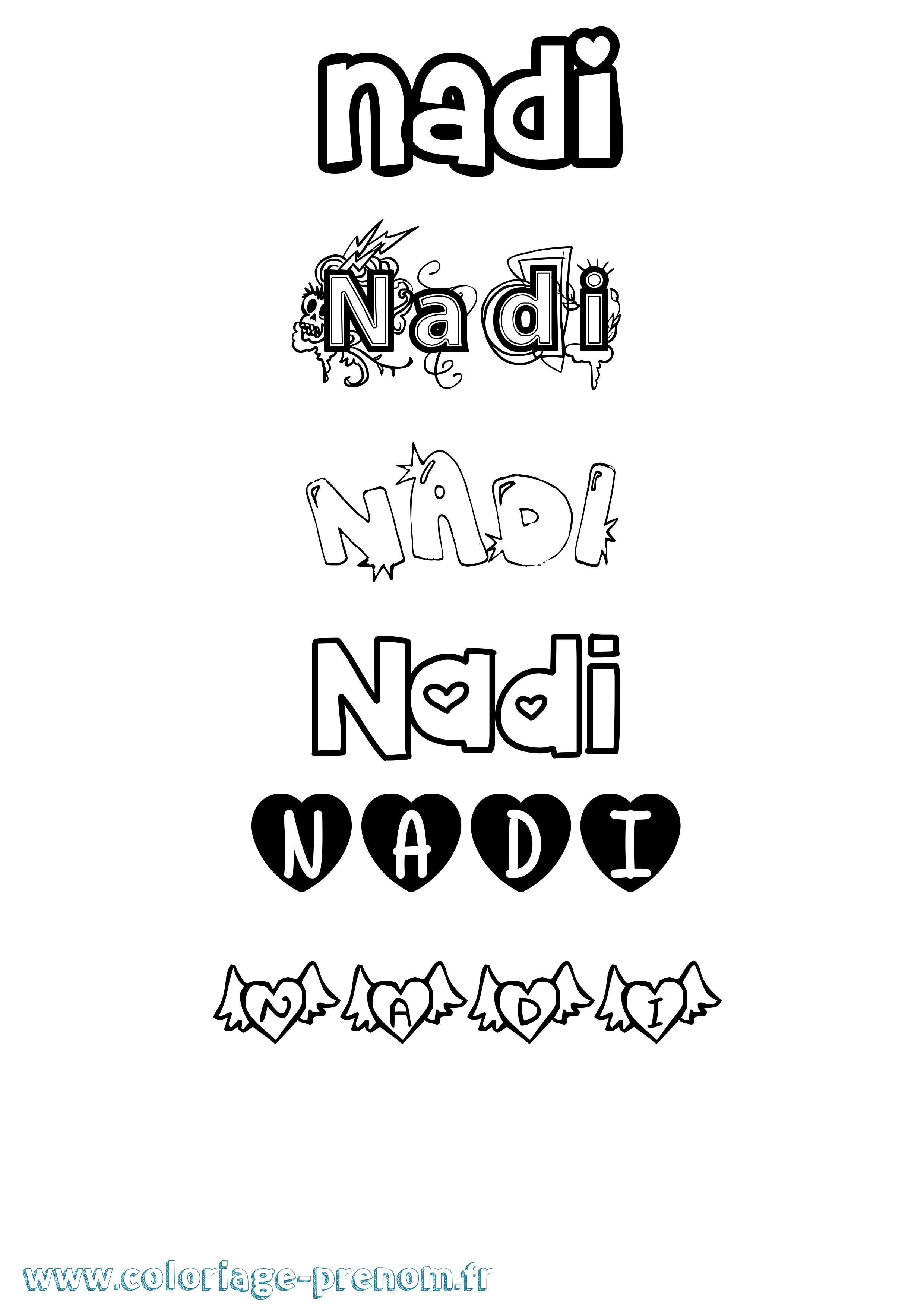 Coloriage prénom Nadi Girly