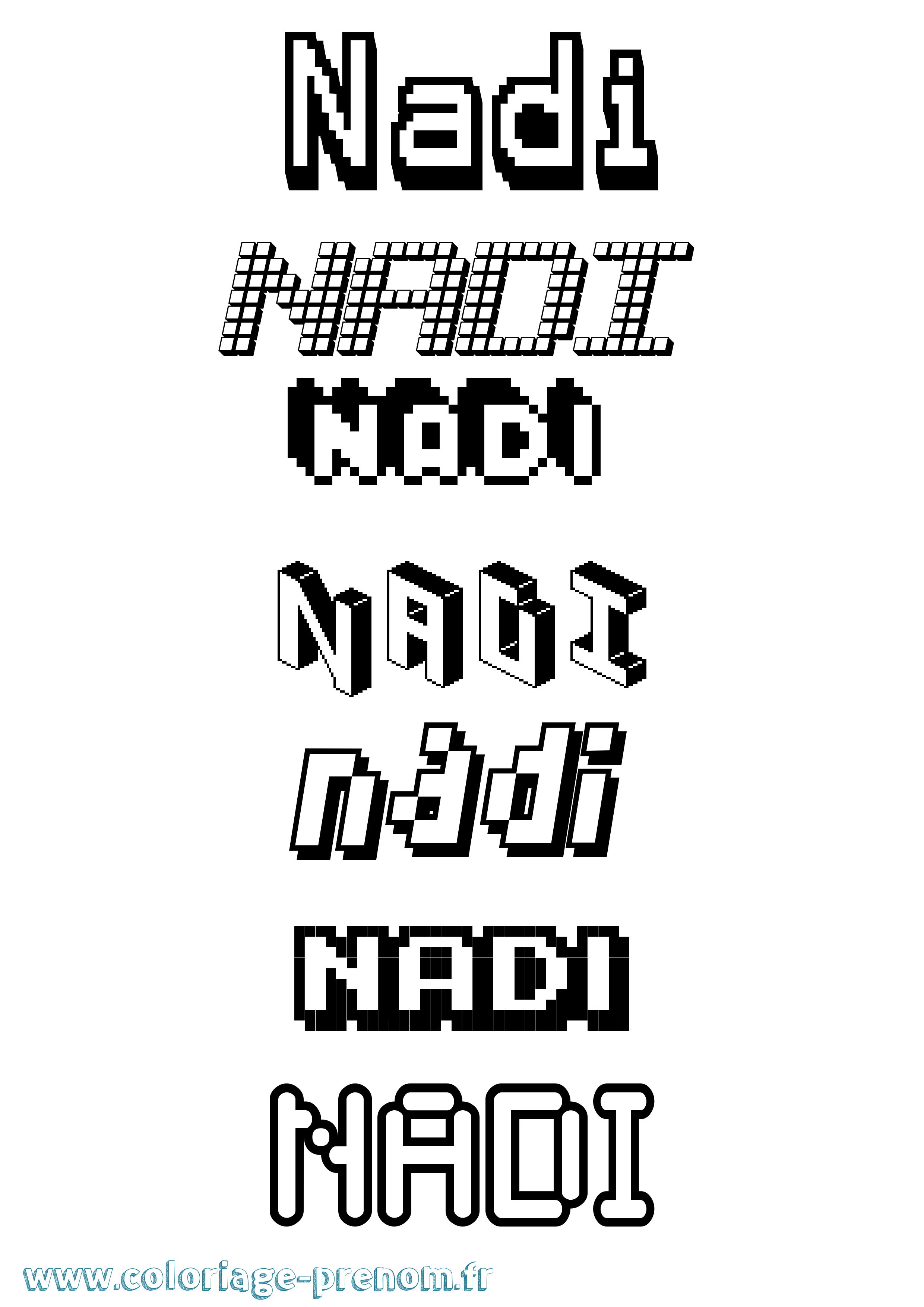 Coloriage prénom Nadi Pixel