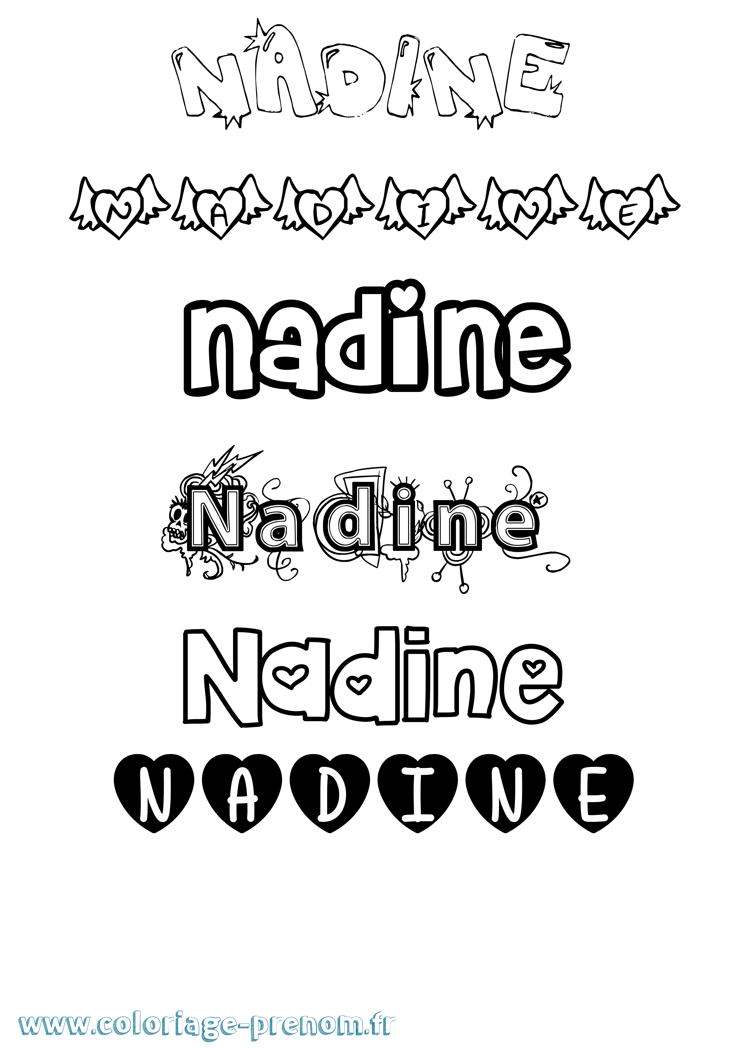 Coloriage prénom Nadine Girly