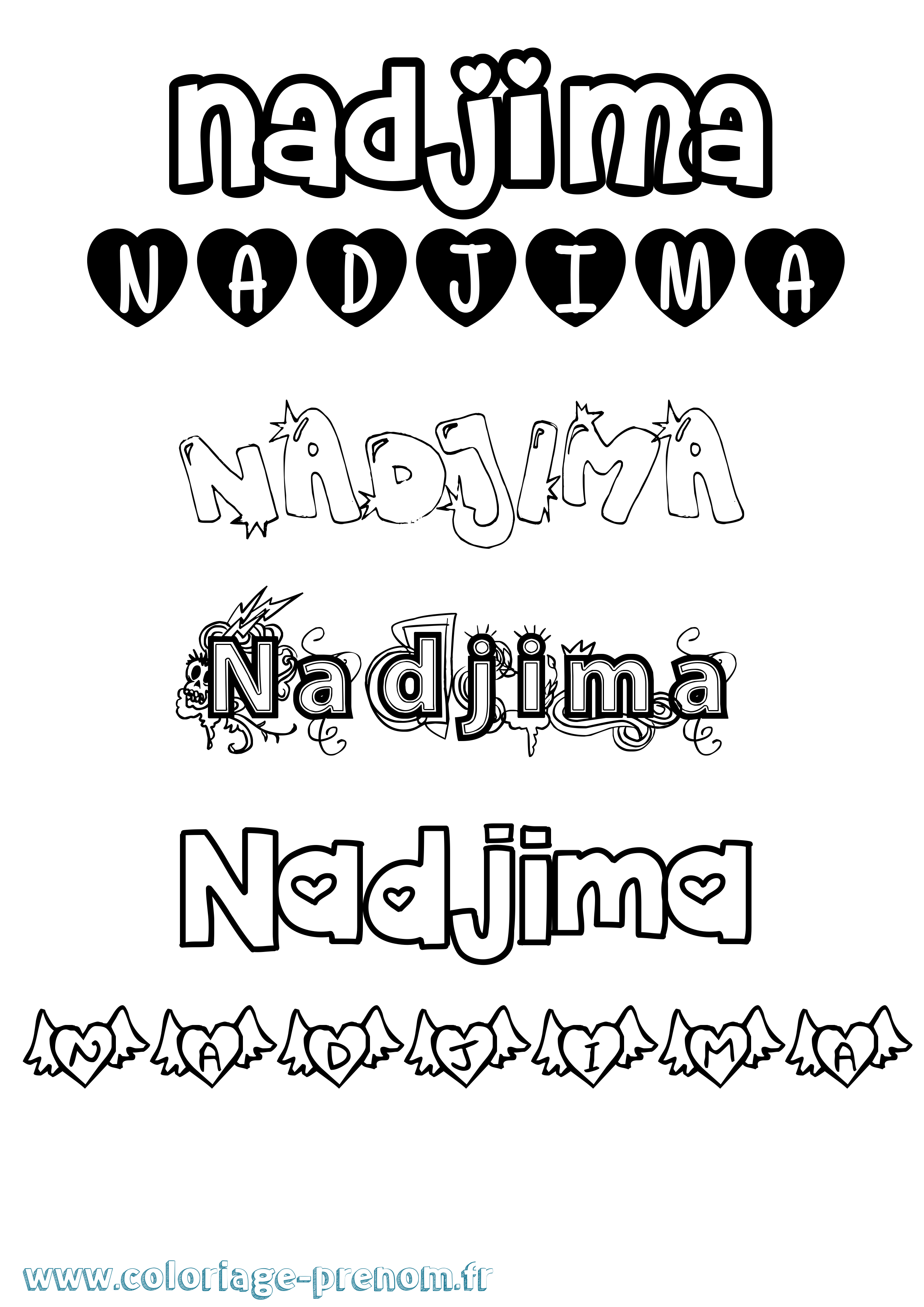 Coloriage prénom Nadjima Girly