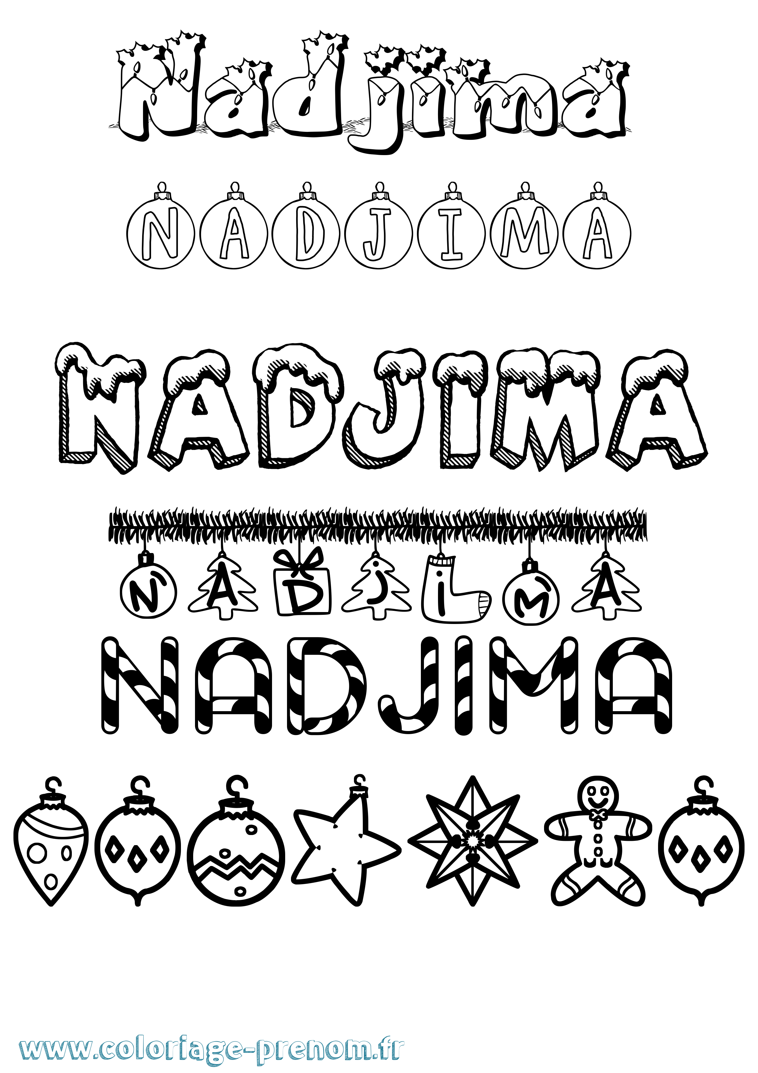 Coloriage prénom Nadjima Noël