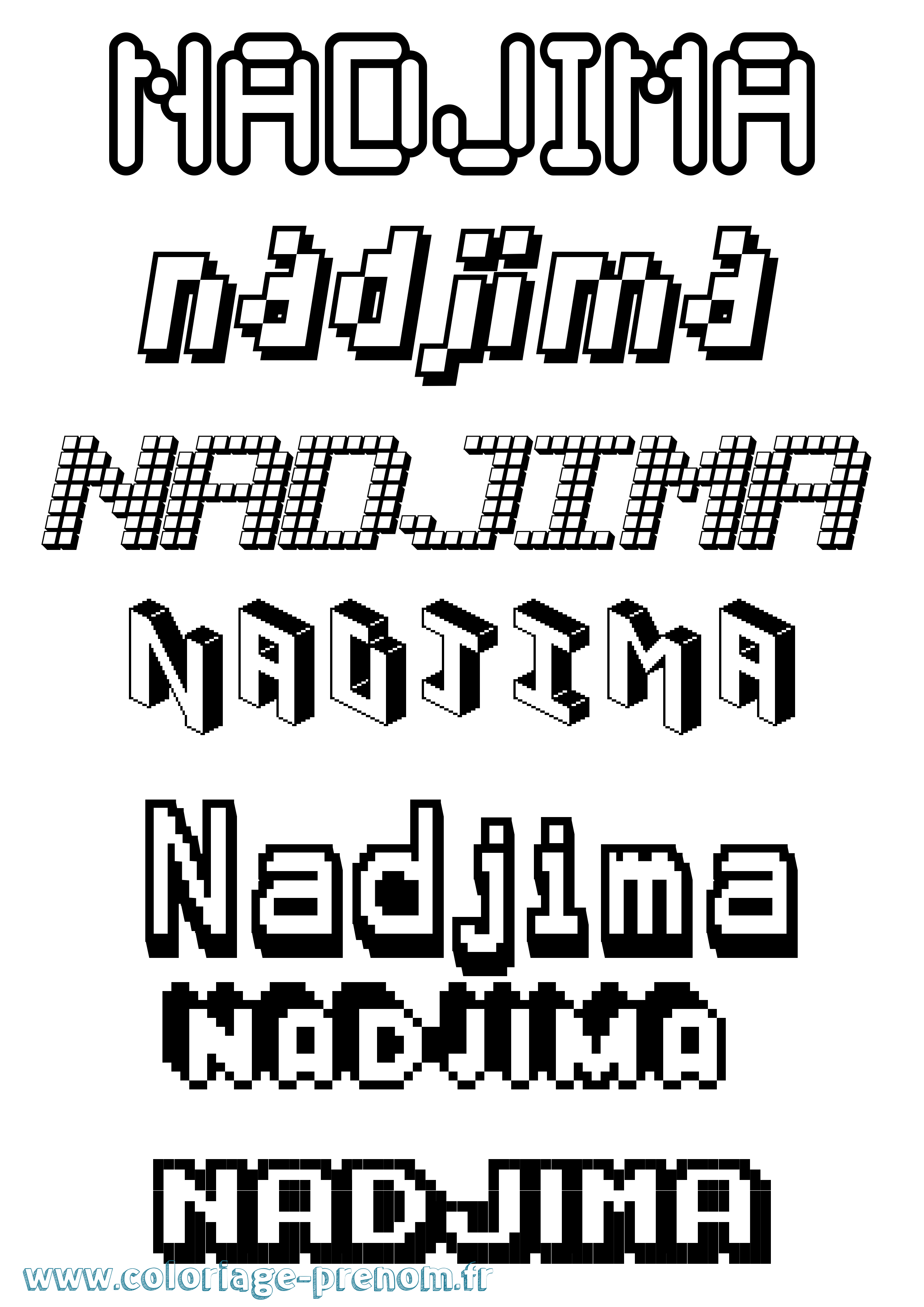 Coloriage prénom Nadjima Pixel