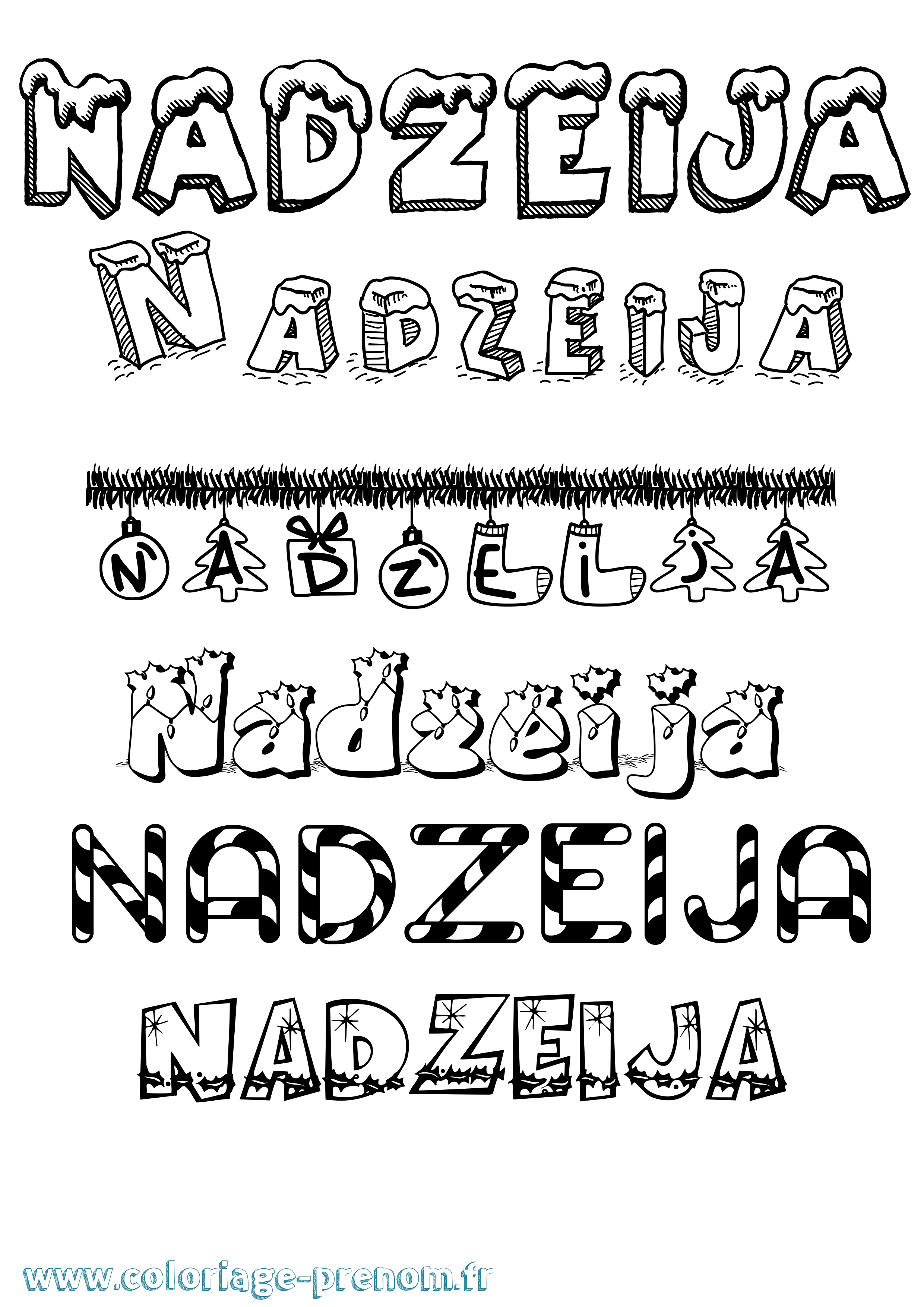 Coloriage prénom Nadzeija Noël