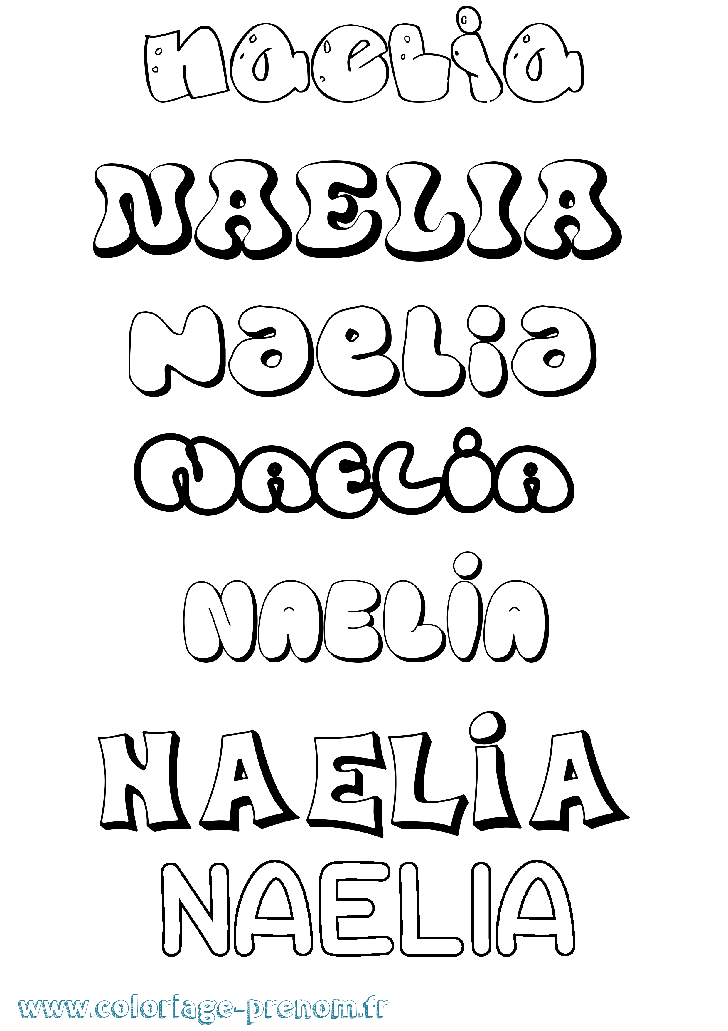 Coloriage prénom Naelia Bubble