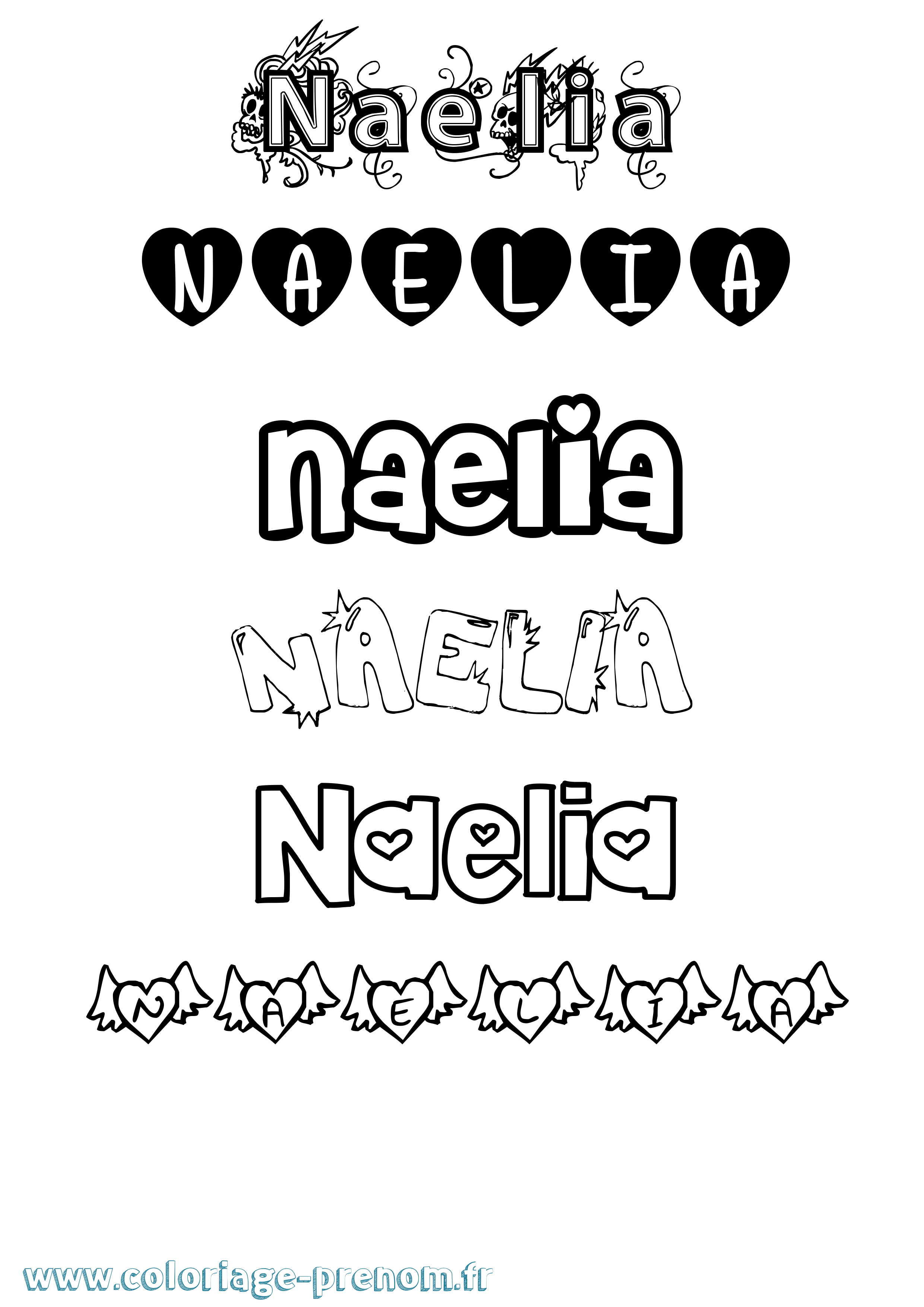 Coloriage prénom Naelia Girly
