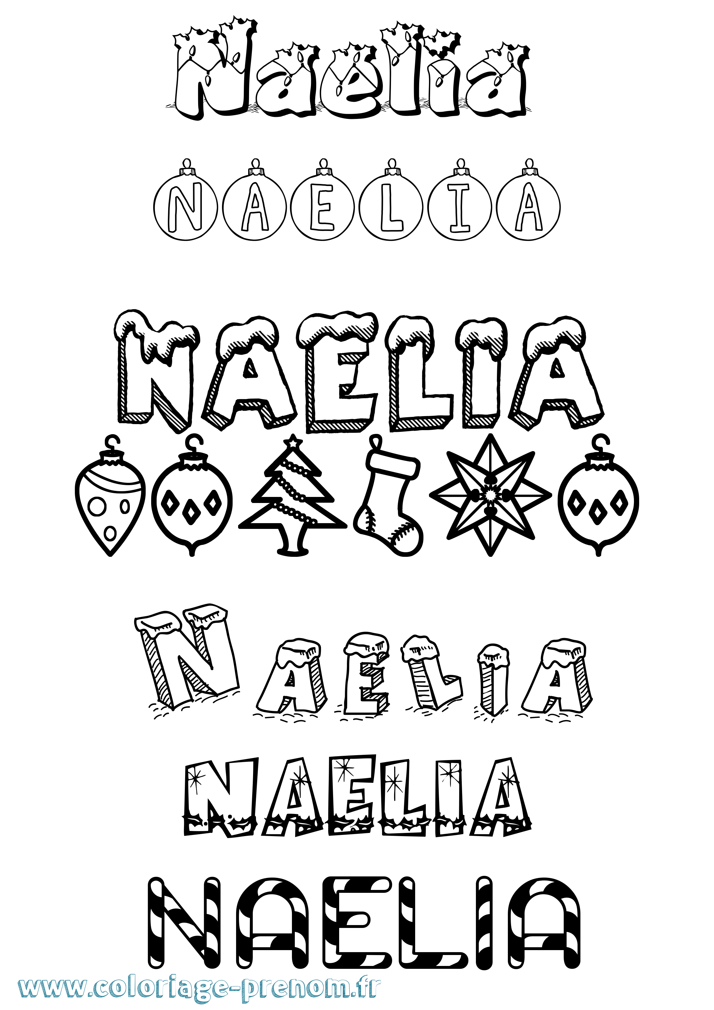 Coloriage prénom Naelia Noël