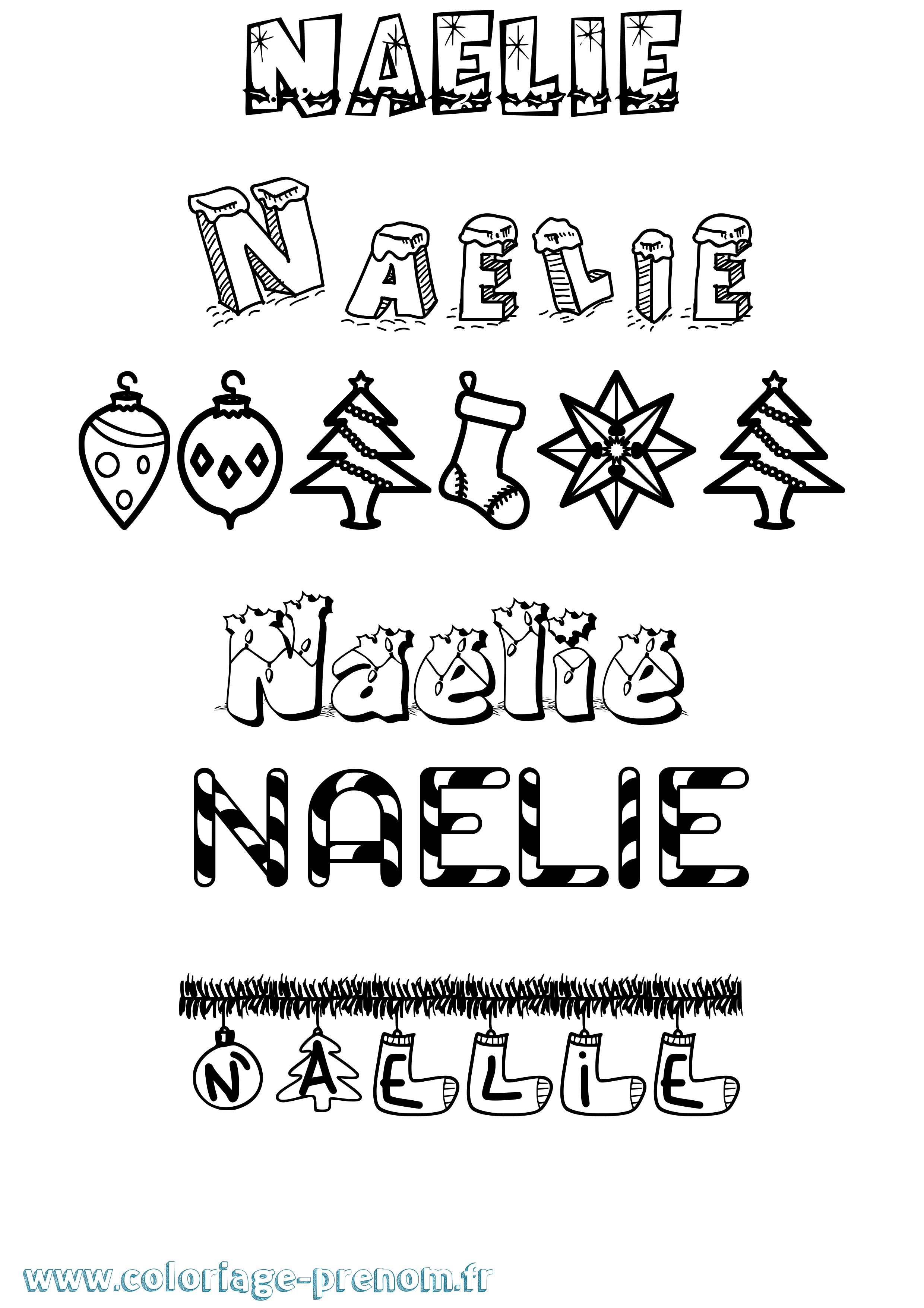 Coloriage prénom Naelie Noël