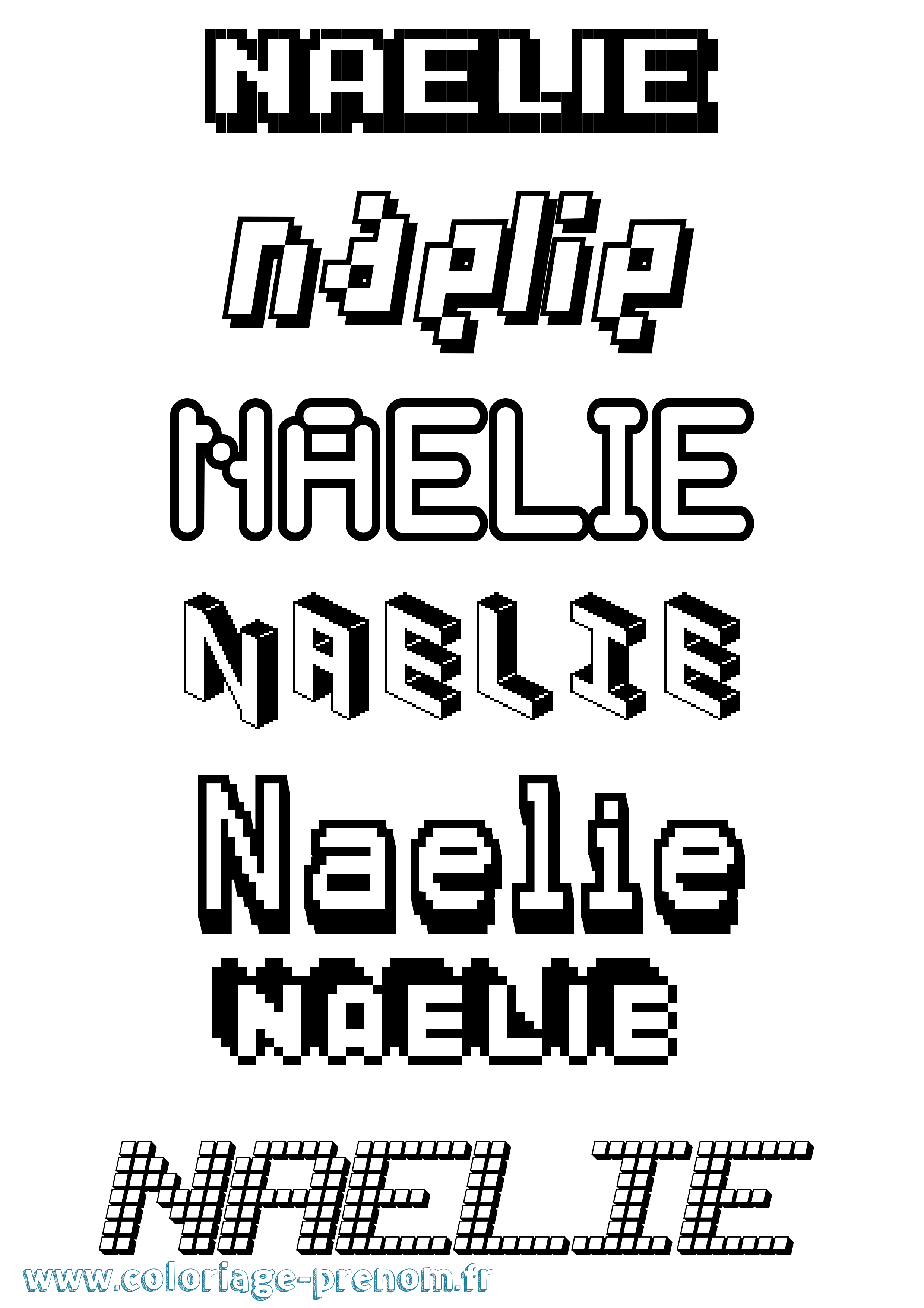 Coloriage prénom Naelie Pixel