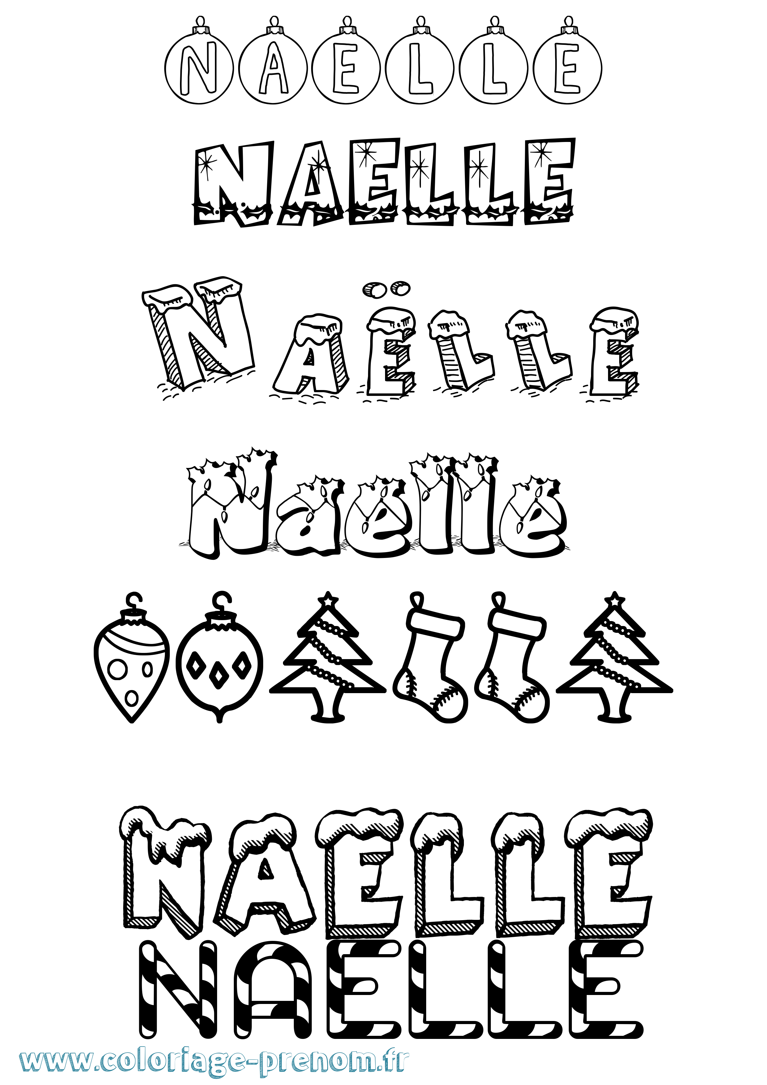 Coloriage Naëlle Noël Coloriage prénom Naëlle Noël