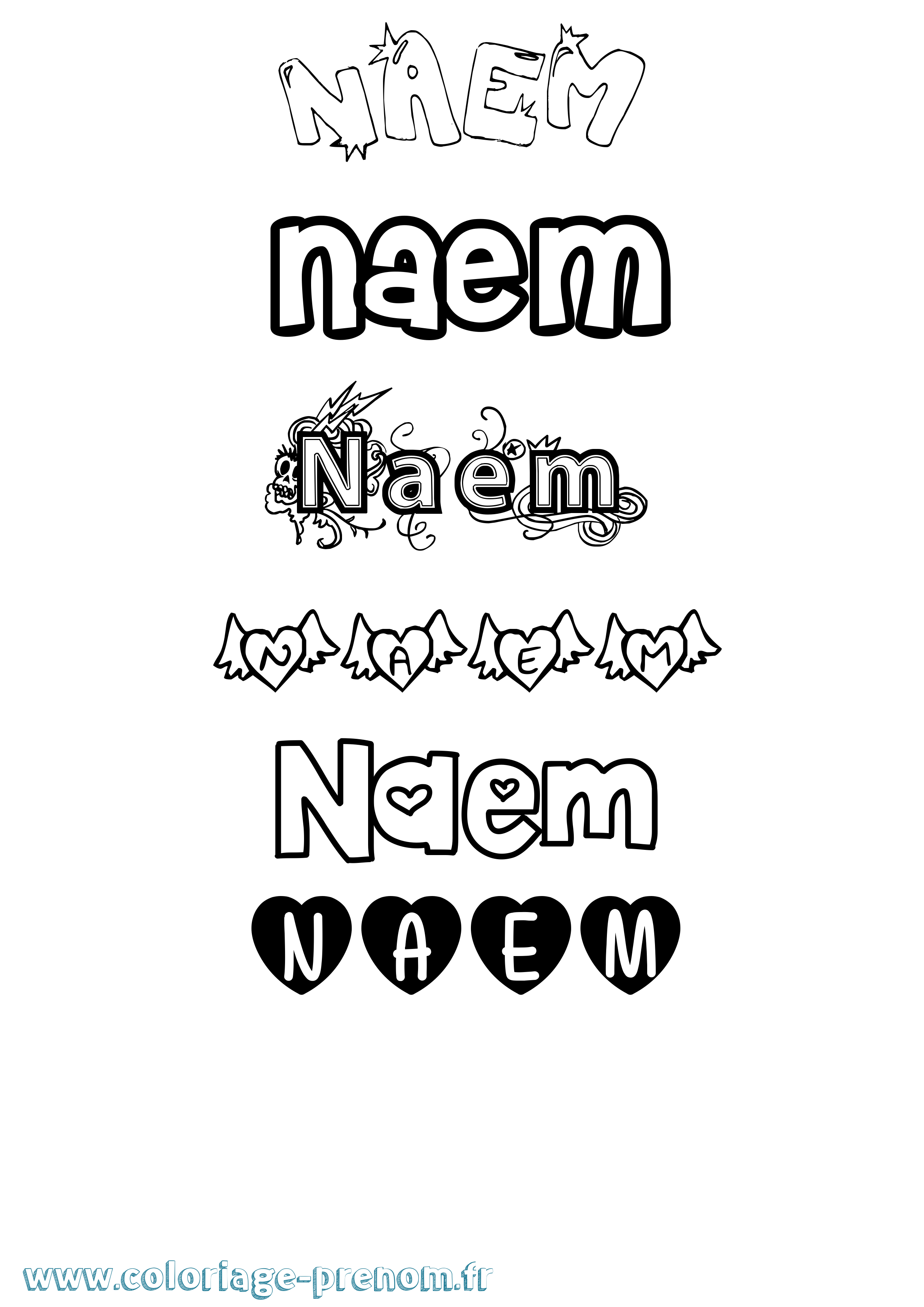 Coloriage prénom Naem Girly