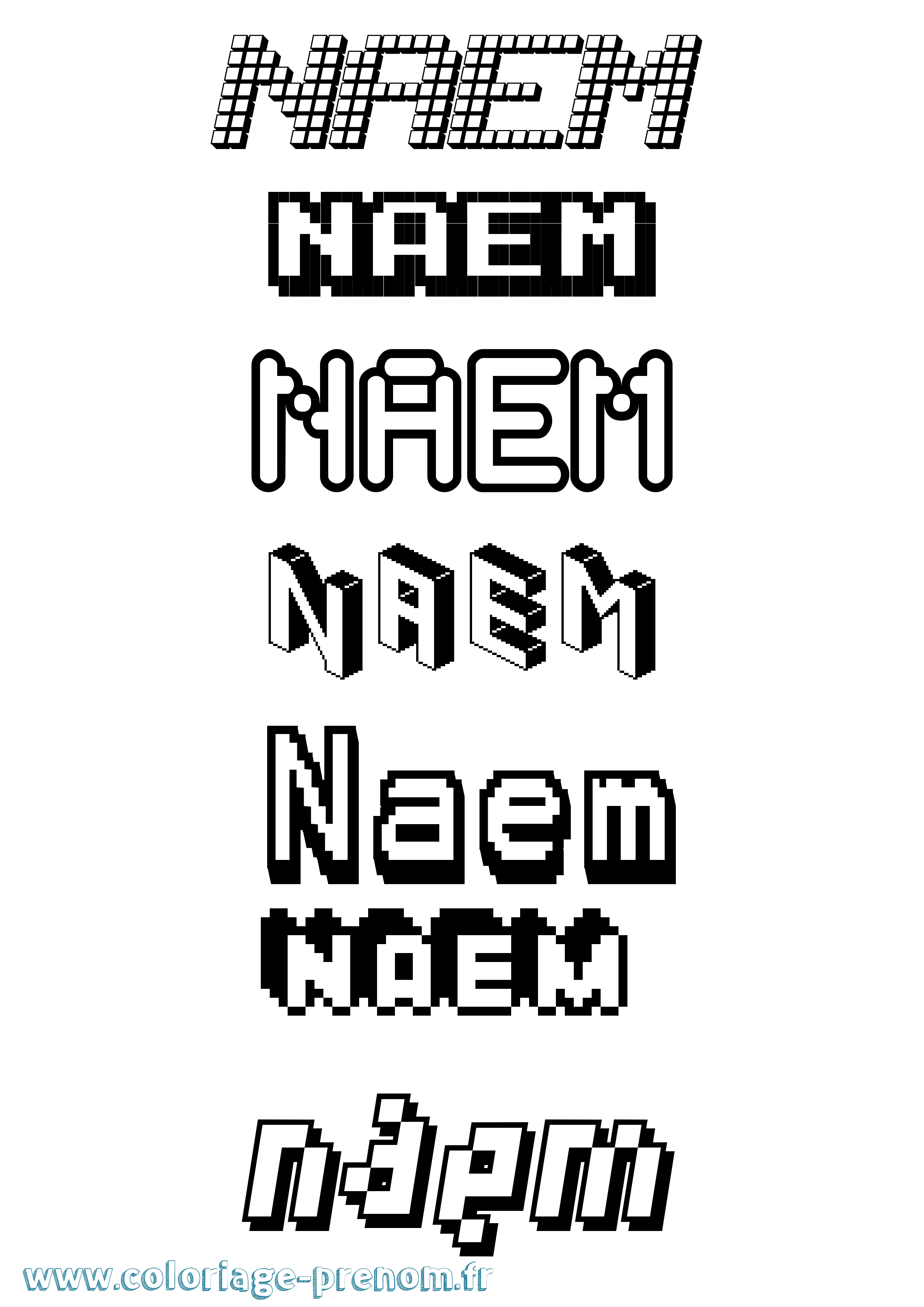 Coloriage prénom Naem Pixel