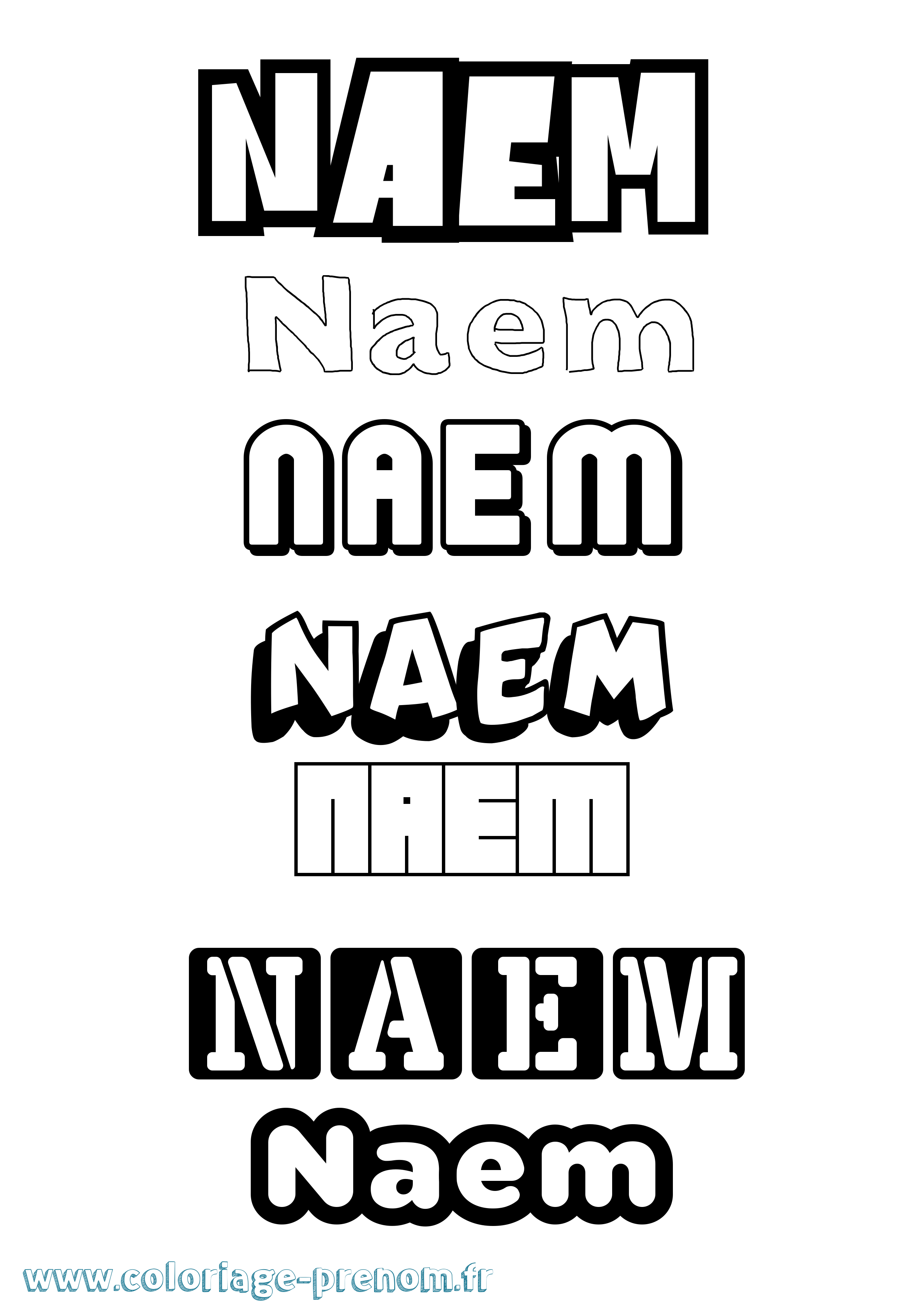 Coloriage prénom Naem Simple